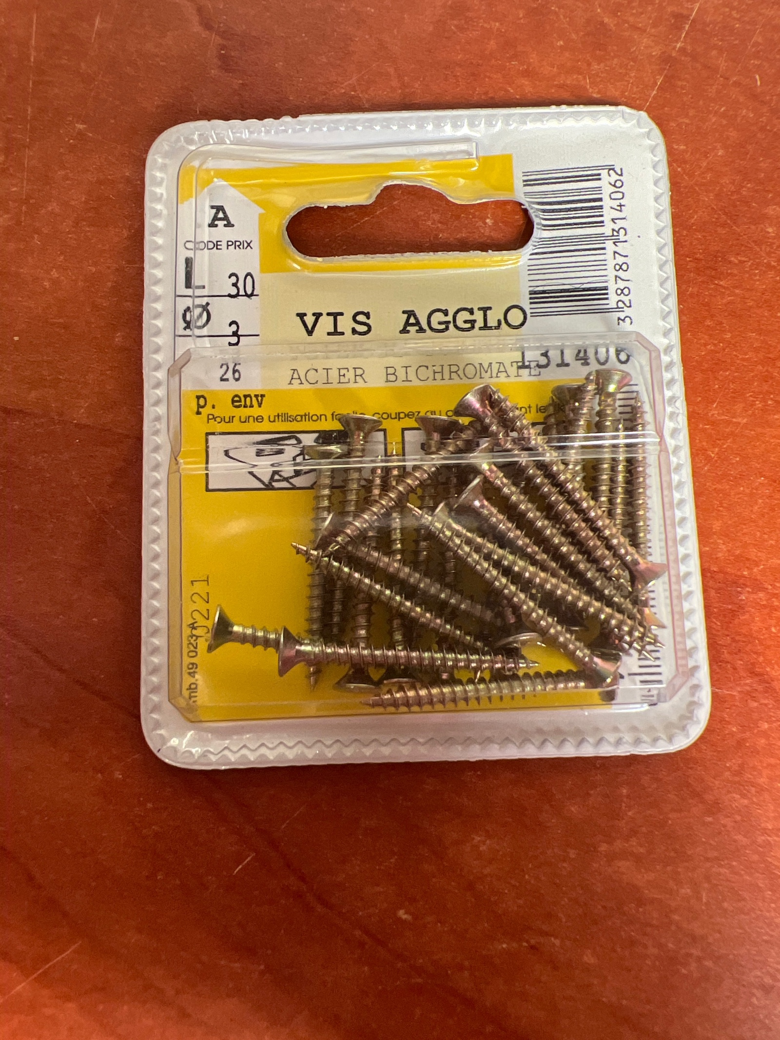 Vis agglo Ø 3 x 30 mm acier bichromaté (boîte)