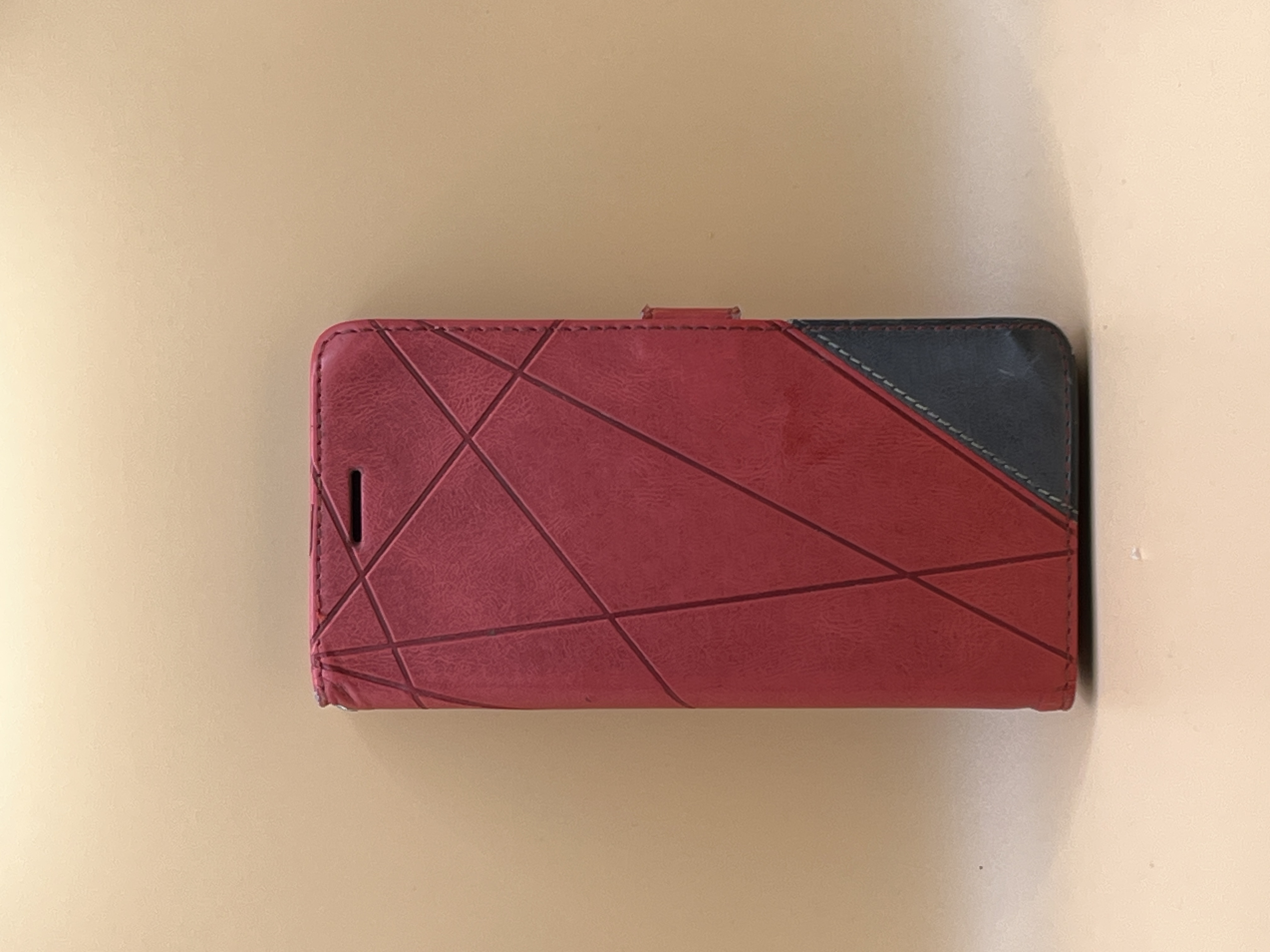 Étui portefeuille pour smartphone - rouge bicolore motif géométrique