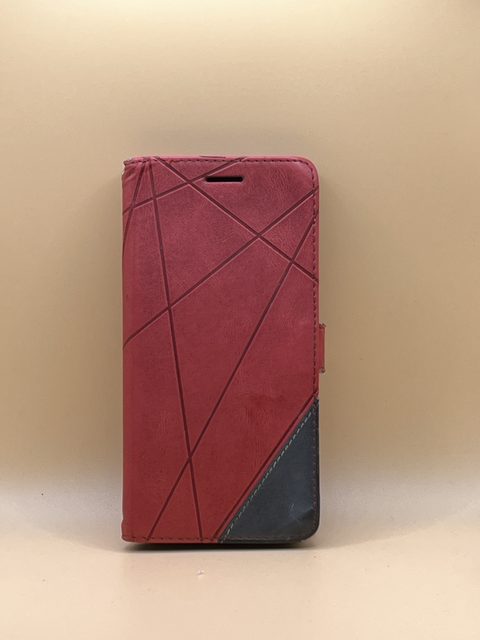 Étui portefeuille pour smartphone - rouge bicolore motif géométrique