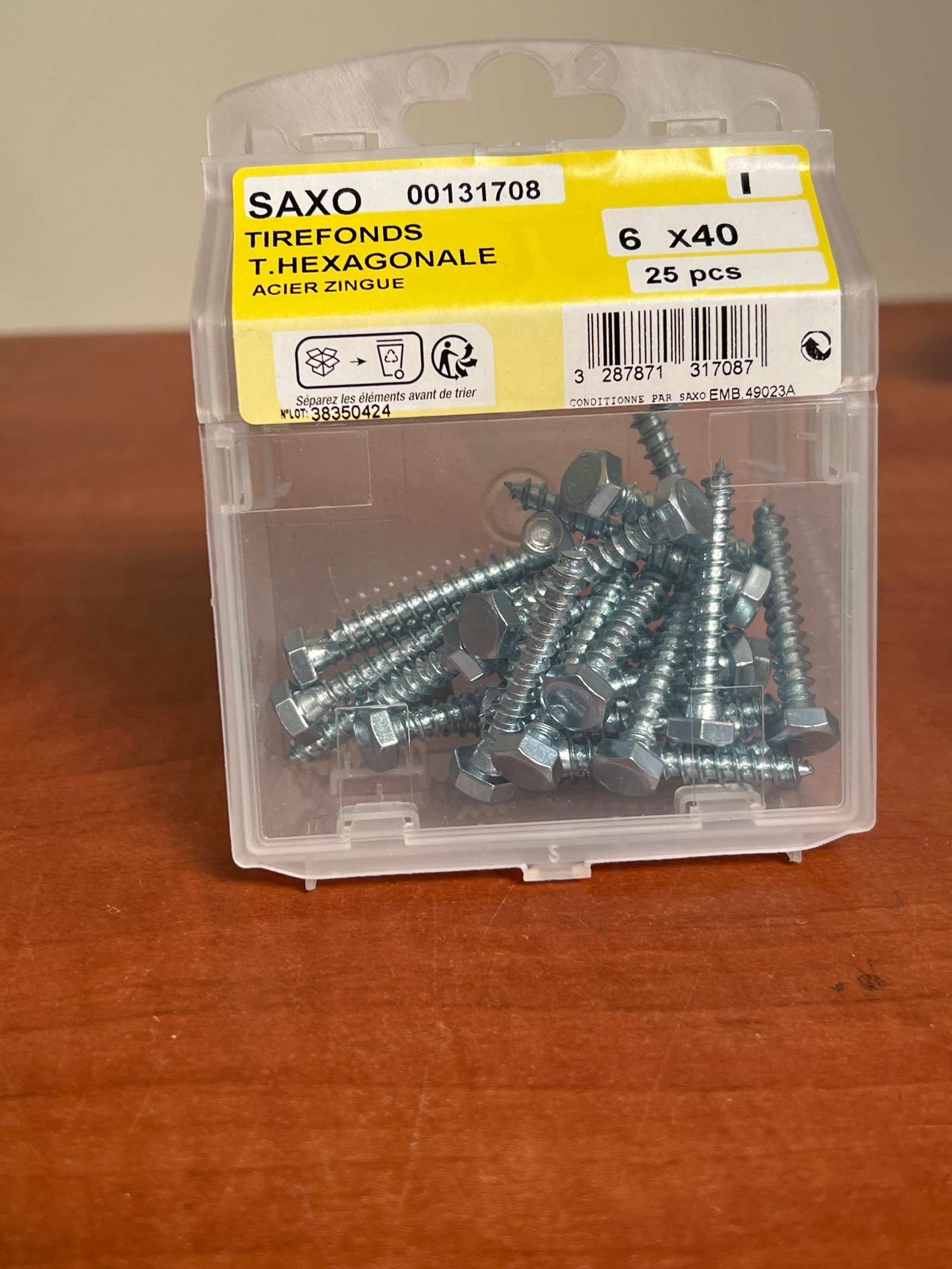 SAXO Tirefonds tête hexagonale 6 x 40 – Acier zingué – 25 pièces