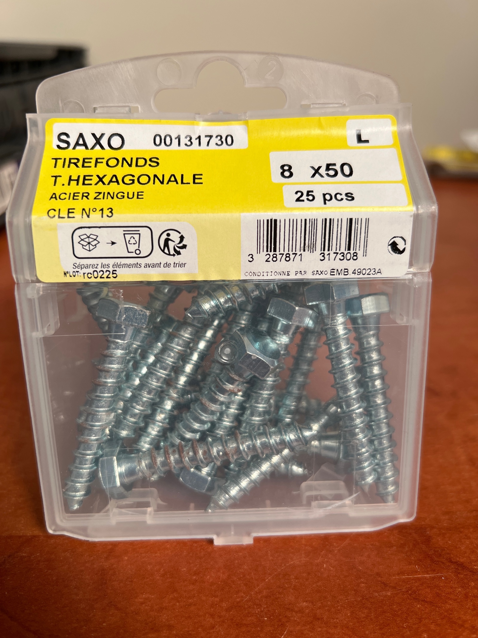 SAXO Tirefonds tête hexagonale 8 x 50 mm (acier zingué) - boîte de 25