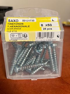 SAXO Tirefonds tête hexagonale 8 x 50 mm (acier zingué) - boîte de 25
