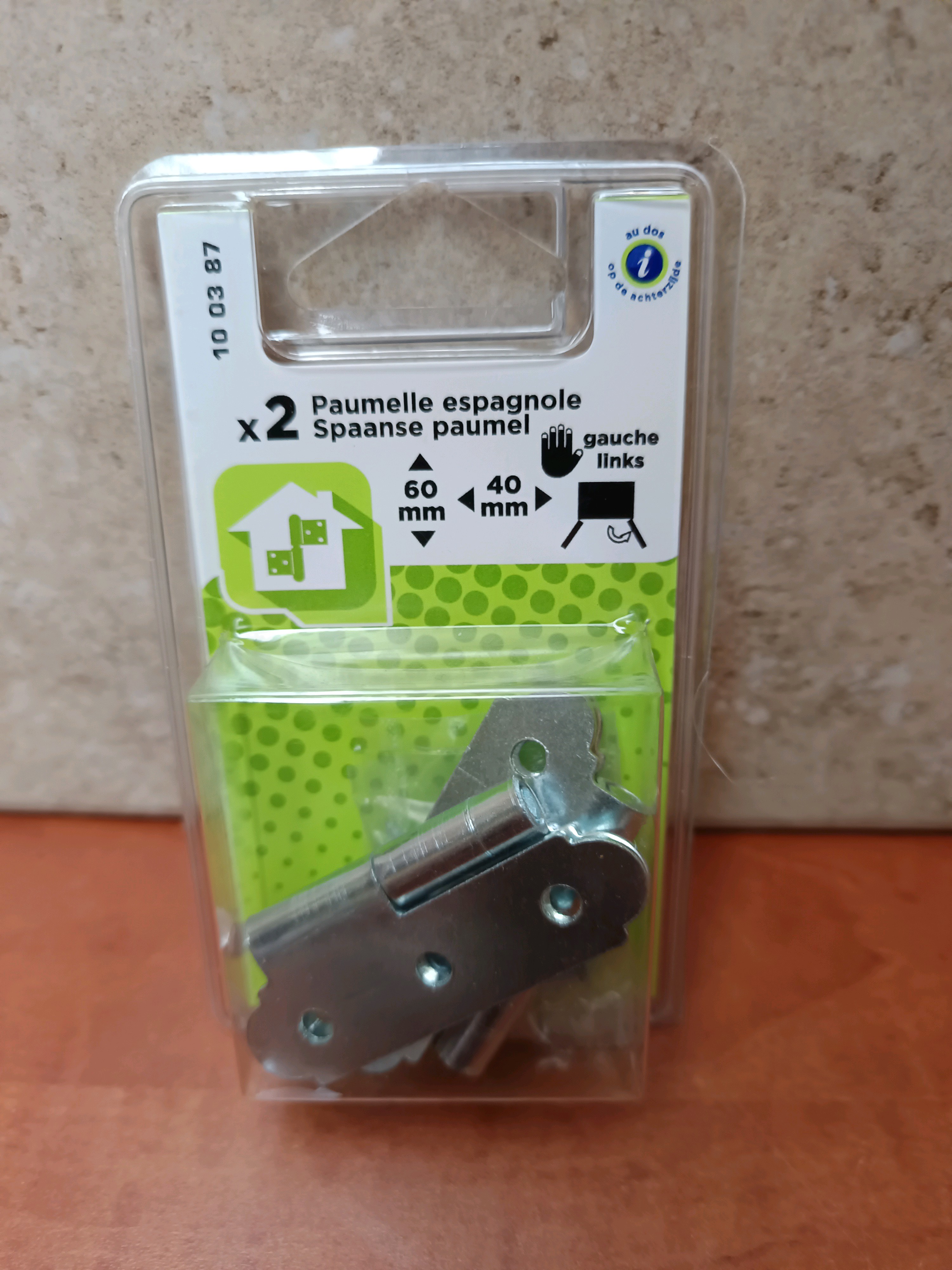 Paumelle espagnole gauche 60 mm x 40 mm (x2)