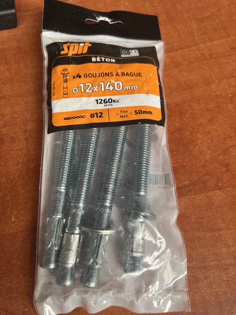 Spit lot de 4 goujons à bague à expansion acier 12 x 140 mm béton FIX3 1265