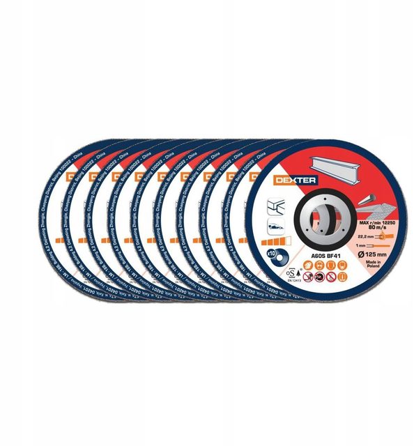 Lot de 10 disques de coupe Dexter métal/inox 125 x 1 x 22,2 mm