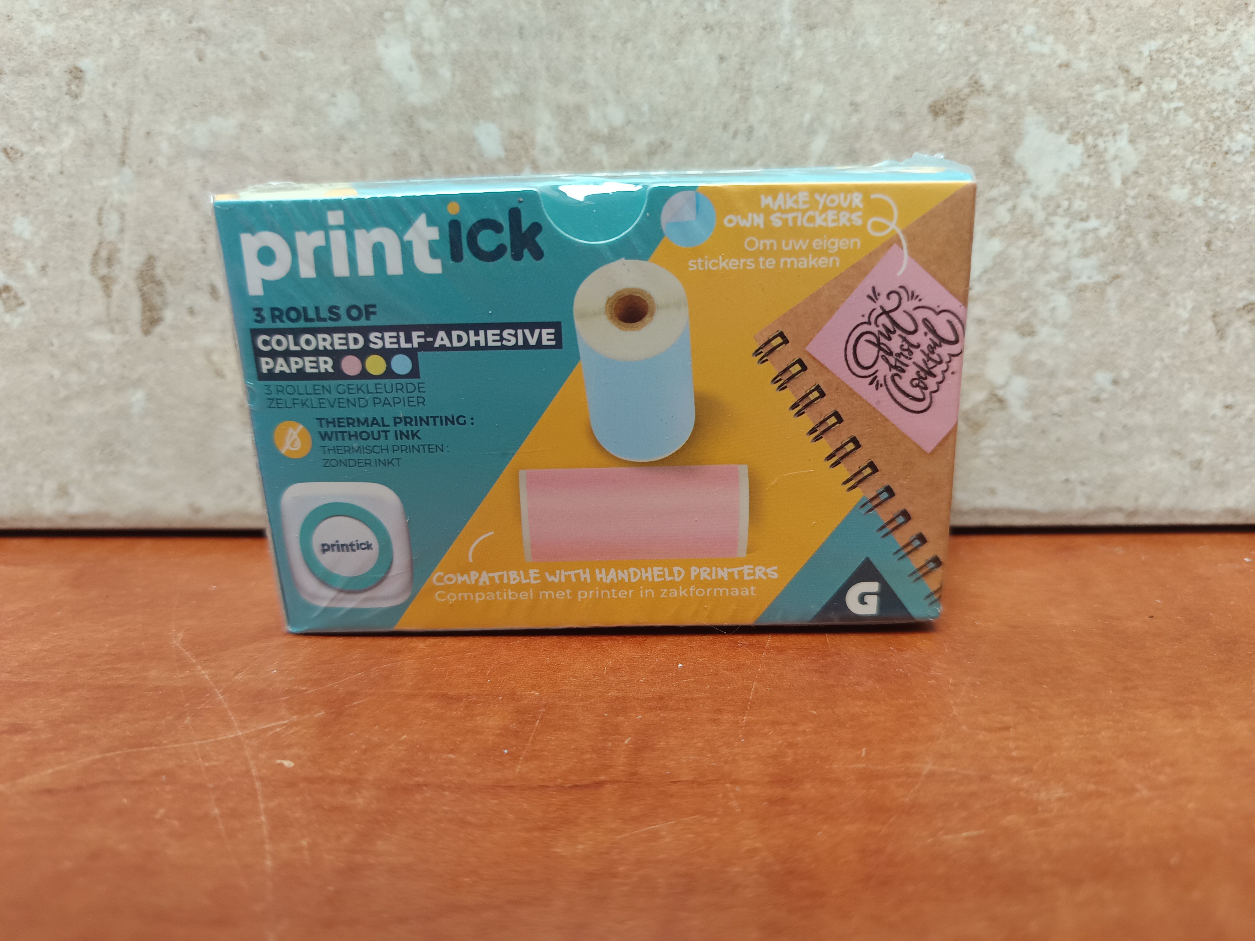 Printick lot de 3 rouleaux papier adhésif coloré