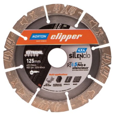 Disque diamant Norton Clipper 4x4 Silencio 125 x 22,23 mm