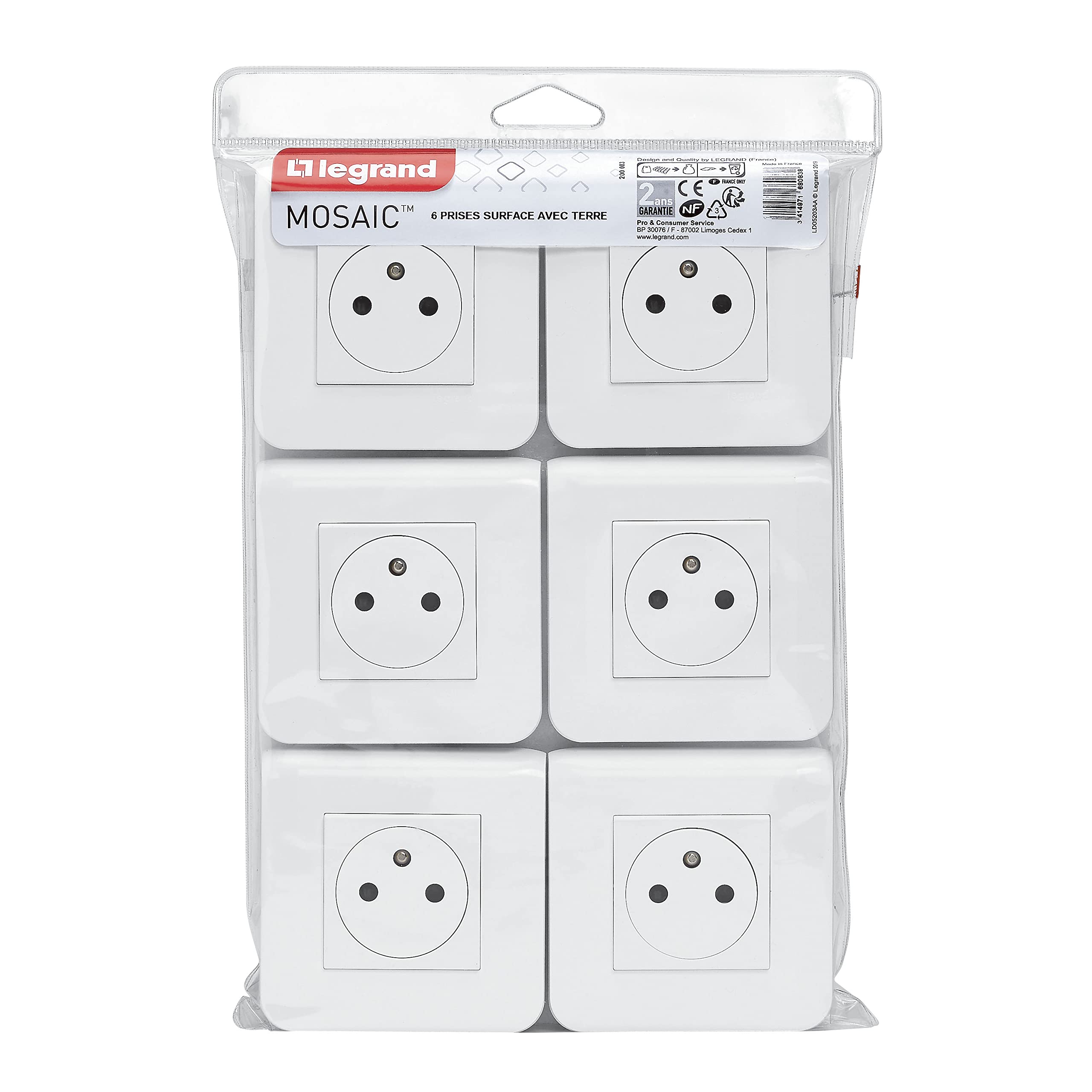 Prise 2 p?les + terre ? vis Legrand Mosa?c blanc  lot de 6
