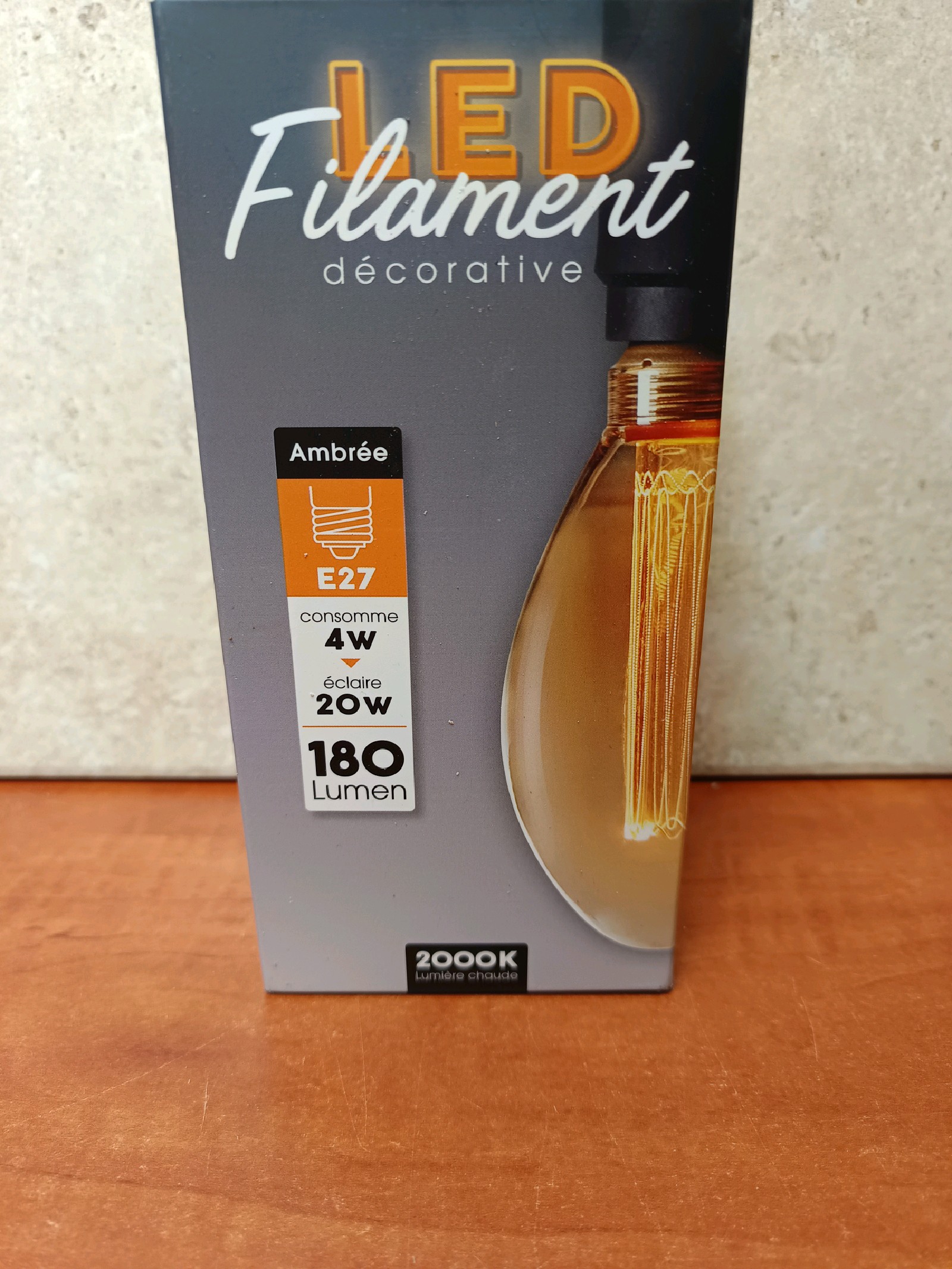 Ampoule LED filament décorative ambrée E27 4W 180 lm 2000K