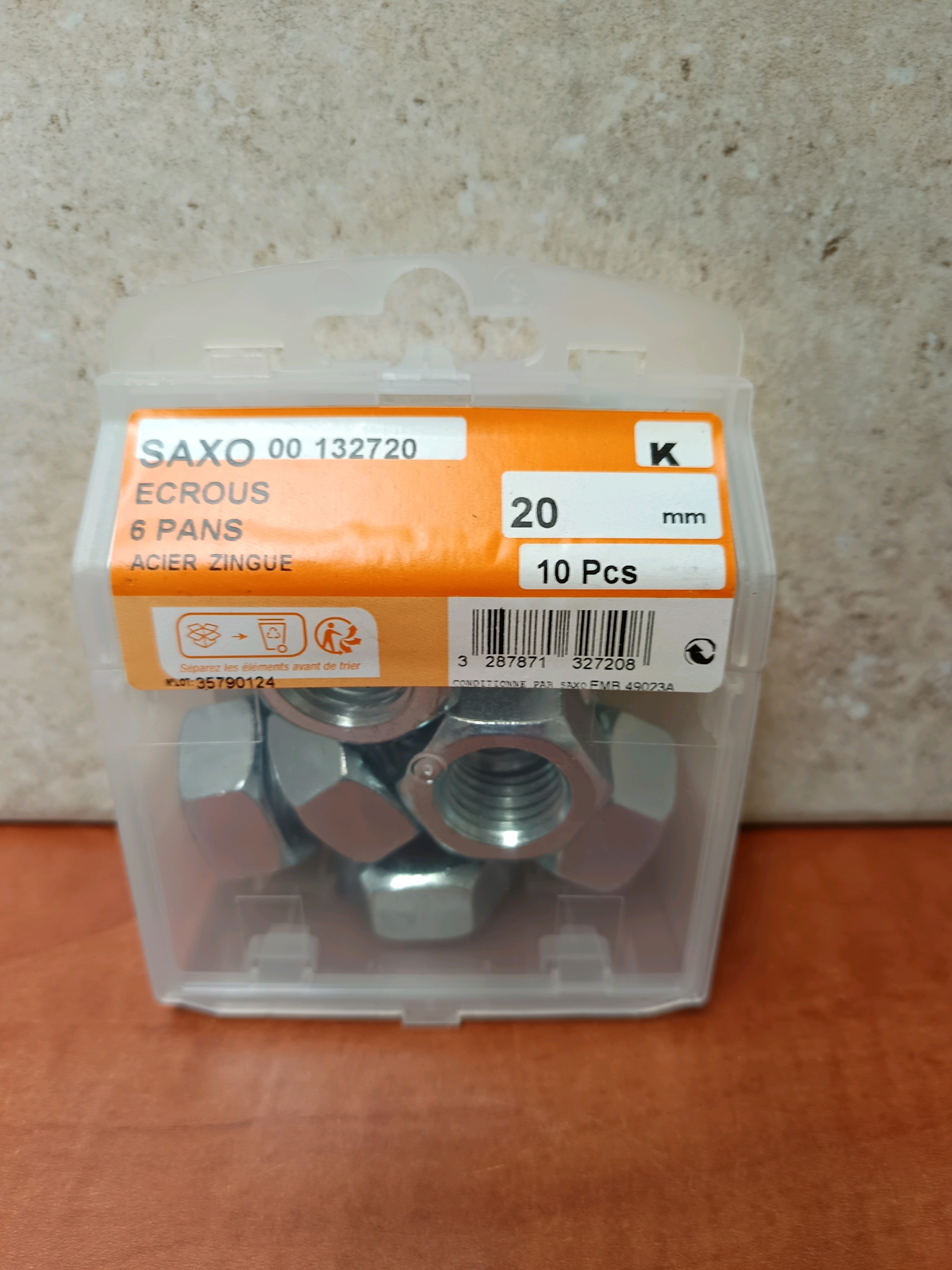 SAXO Écrous 6 pans 20 mm acier zingué (x10)