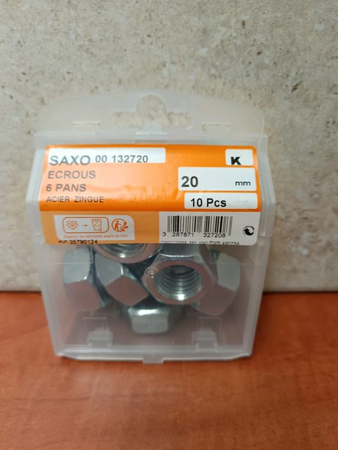 SAXO Écrous 6 pans 20 mm acier zingué (x10)