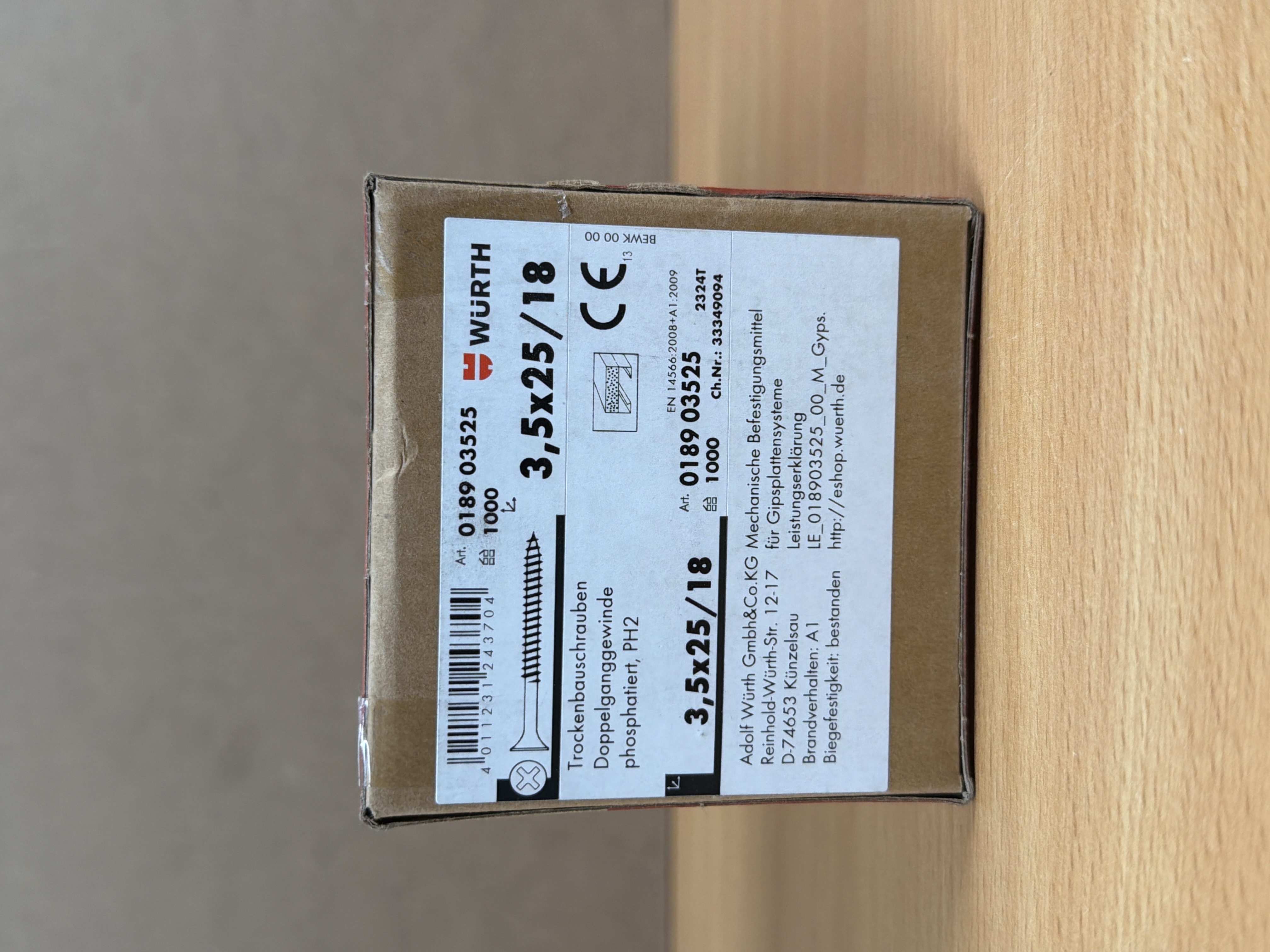 Würth vis placo 3,5x25/18 boîte de 1000 réf. 018903525