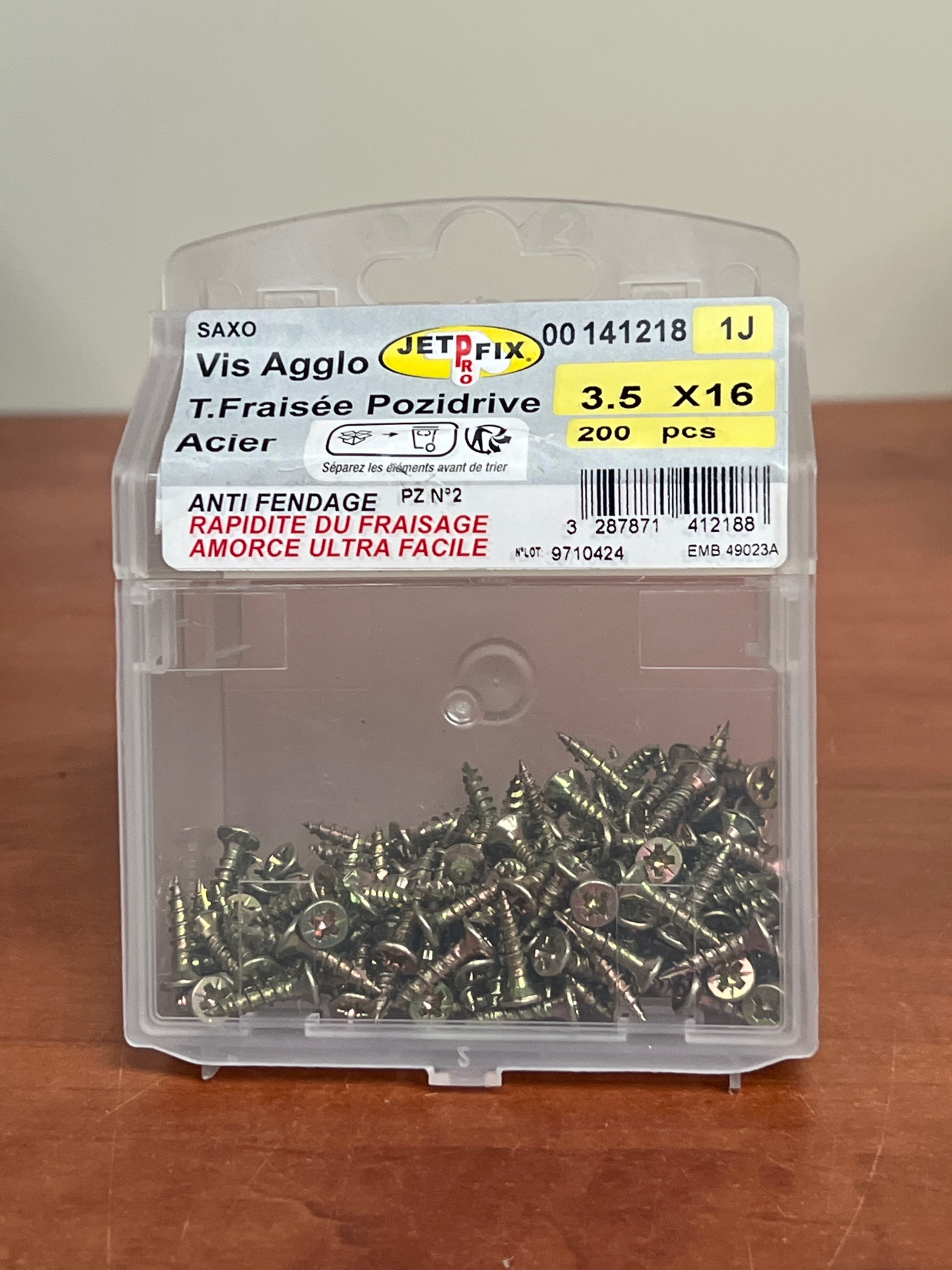 Jetfix Saxo vis agglo 3.5 x 16 tête fraisée Pozidrive acier (boîte 200)