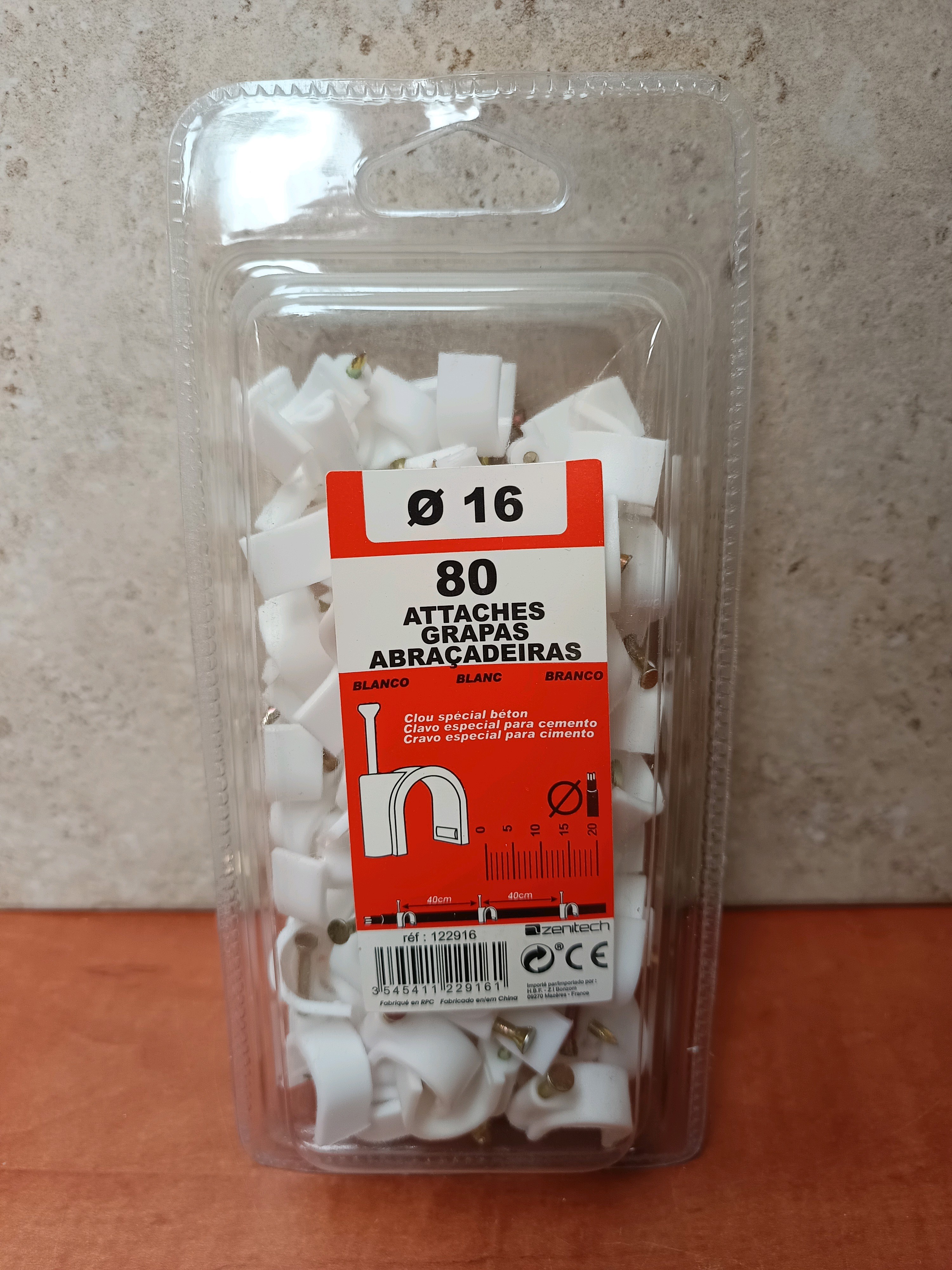 Zenitech lot de 80 crochets de fixation Ø16 mm blanc