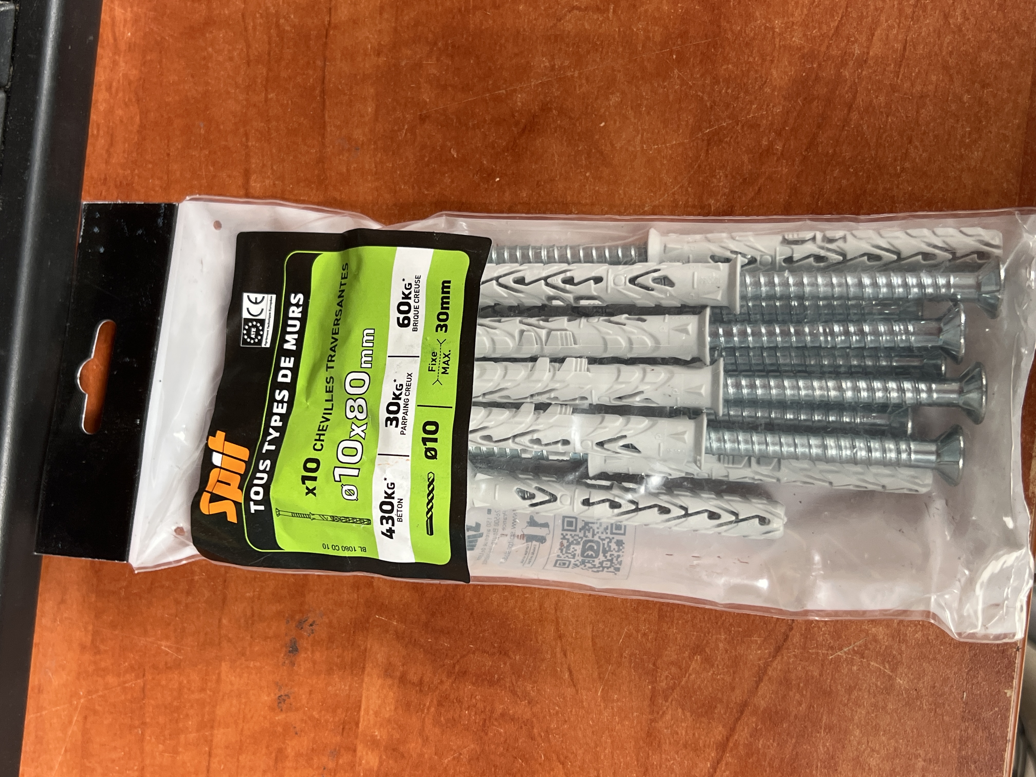 SPIT kit 10 chevilles traversantes avec vis acier Ø10 x 80 mm