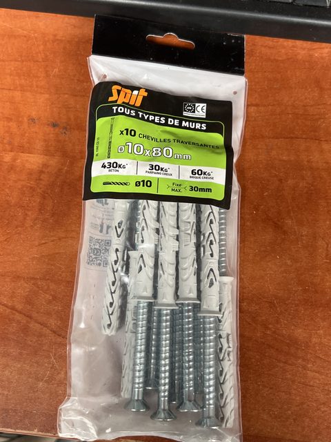 SPIT kit 10 chevilles traversantes avec vis acier Ø10 x 80 mm