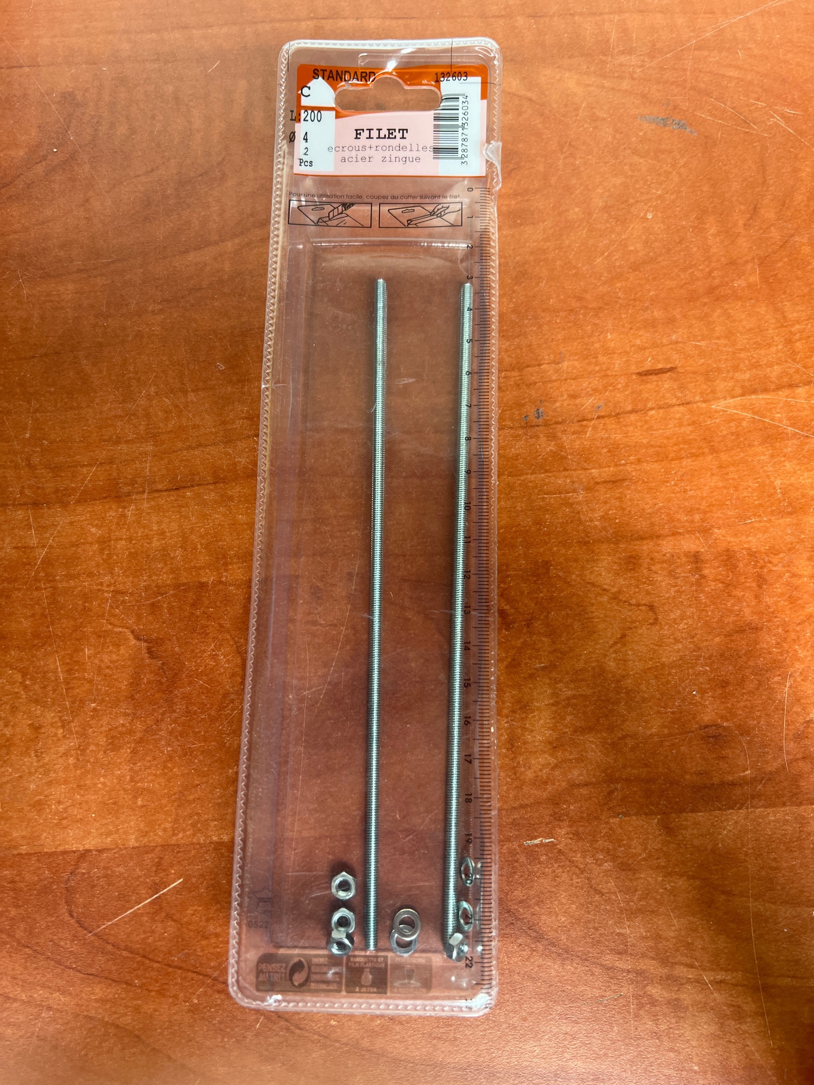 STANDARD — 2 tiges filetées Ø4 mm L200 en acier zingué — photo 2