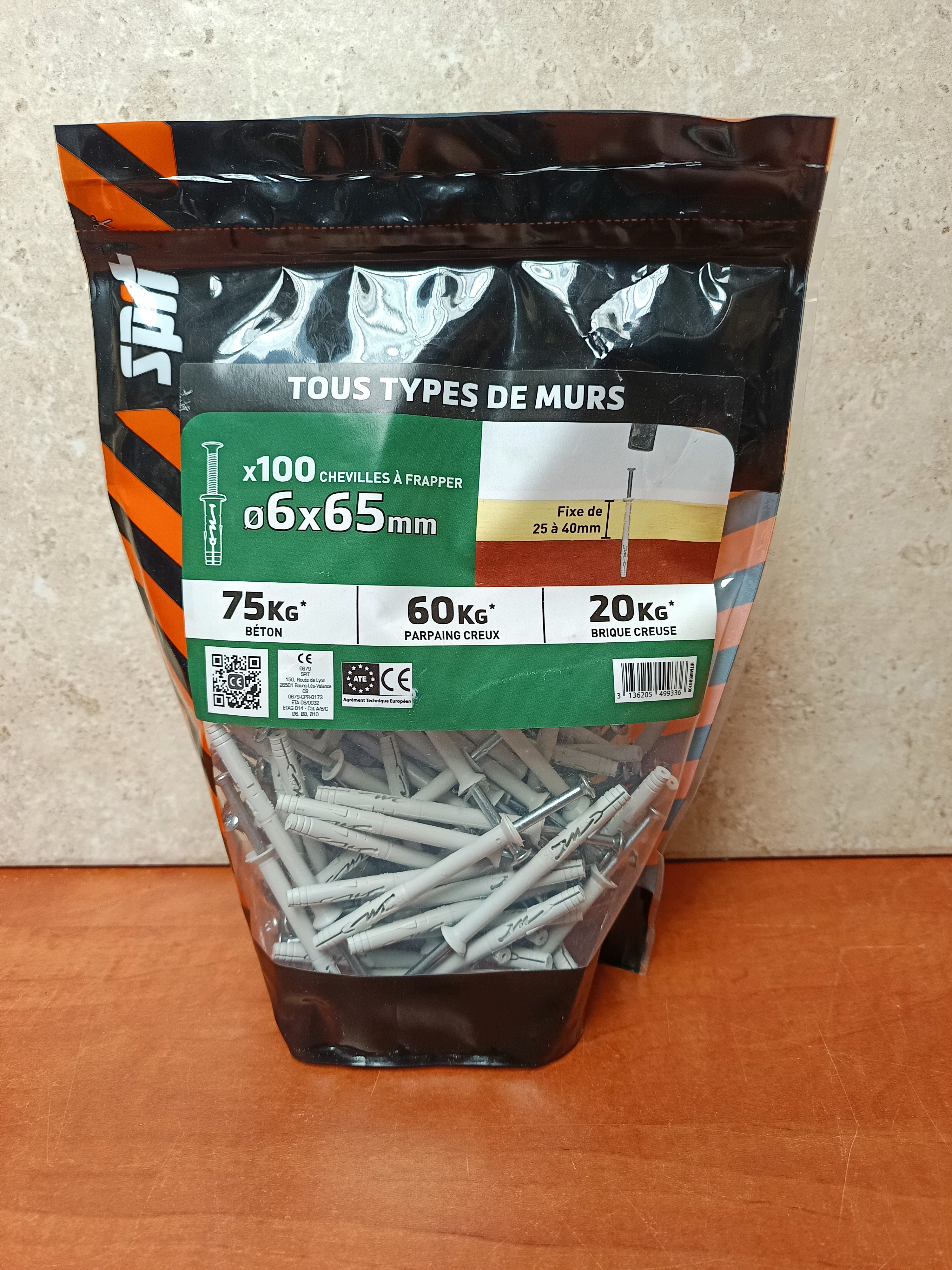 Chevilles à frapper Ø6 x 65 mm (x100) - Tous types de murs