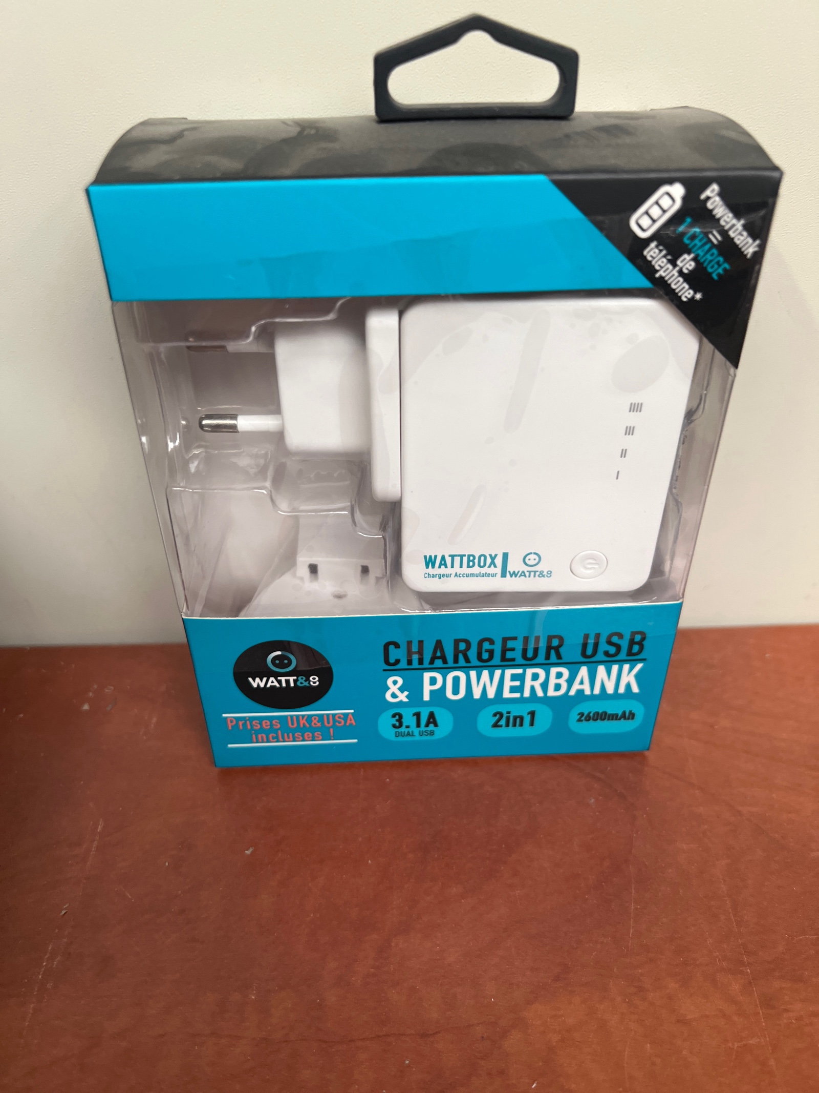WATT&CO WATTBOX Chargeur USB & Powerbank 2-en-1 3.1A 2600mAh