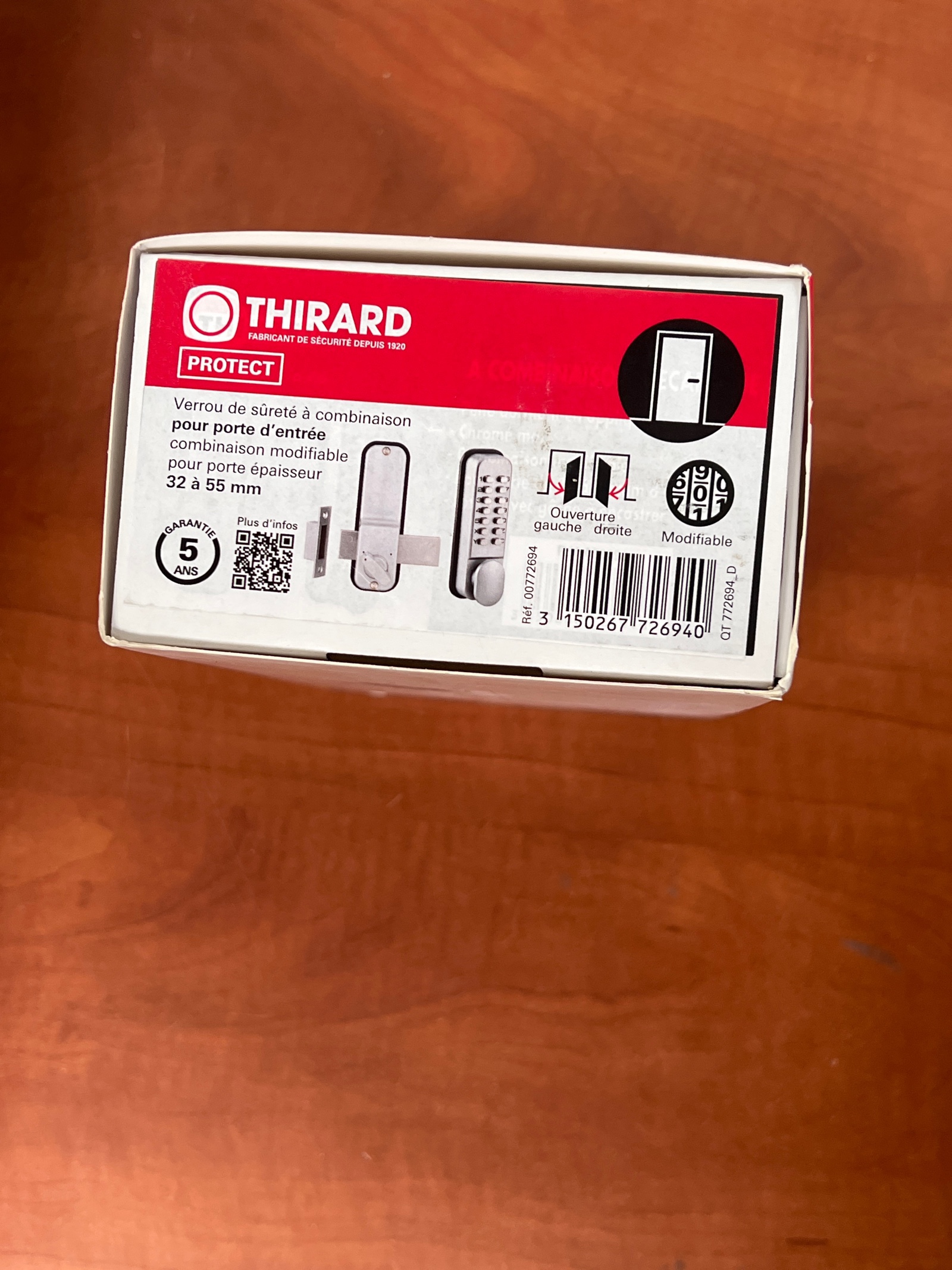 Thirard Protect verrou de sûreté à combinaison, ouverture gauche/droite, pour porte 32 à 55 mm — photo 2