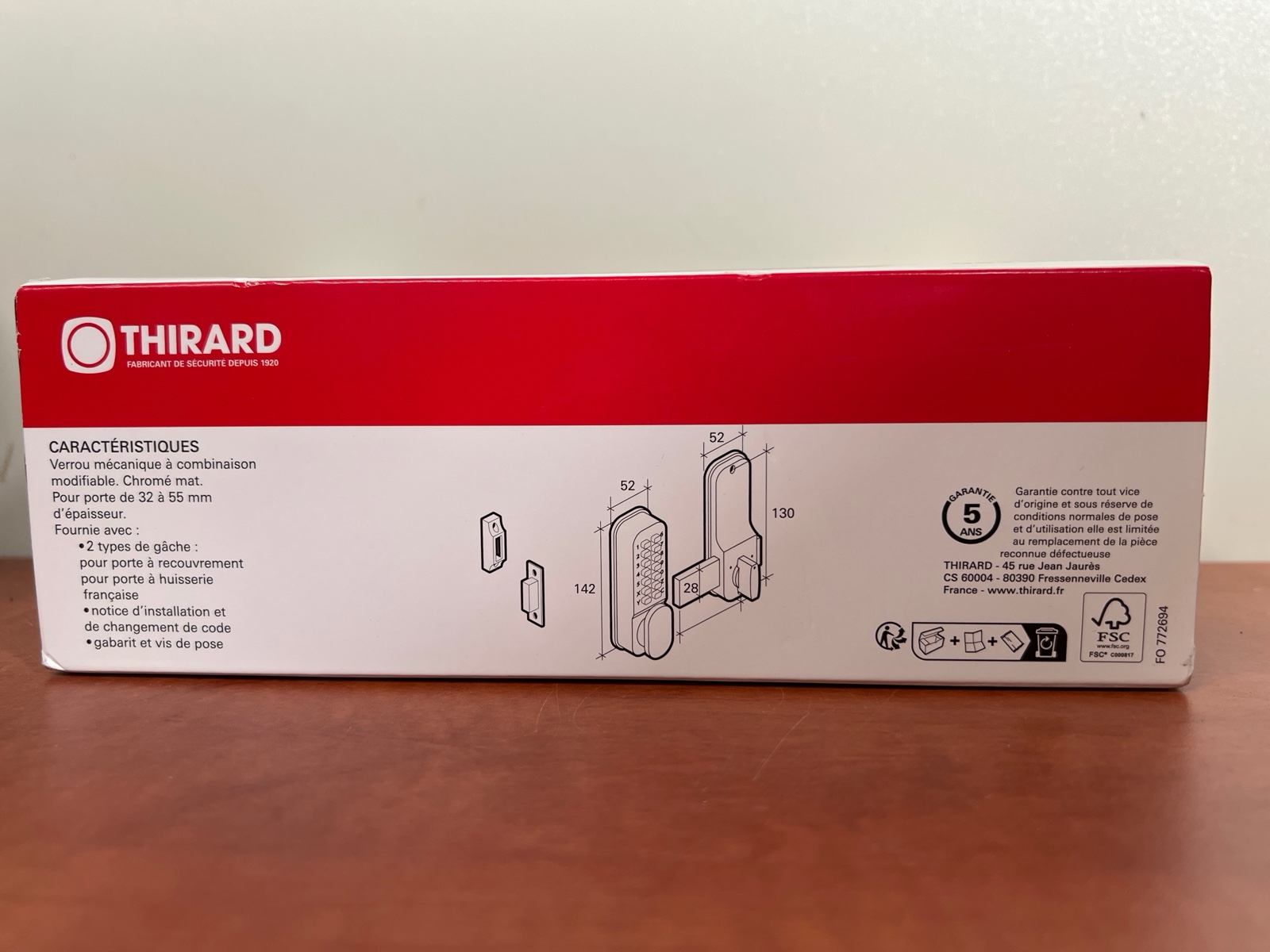 Thirard Protect verrou de sûreté à combinaison, ouverture gauche/droite, pour porte 32 à 55 mm — photo 3