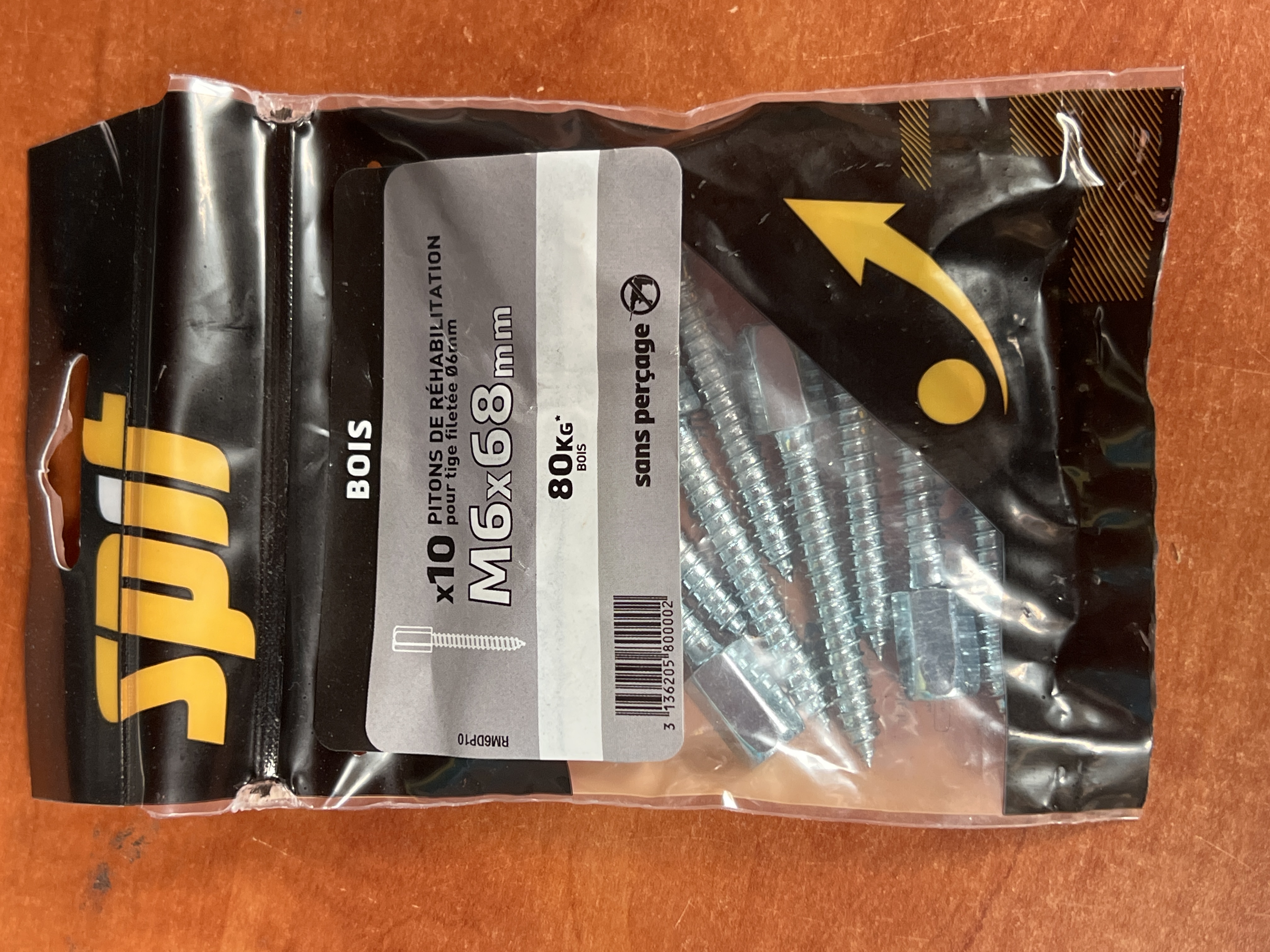 SPIT lot de 10 pitons de réhabilitation RM6 M6 x 68 mm