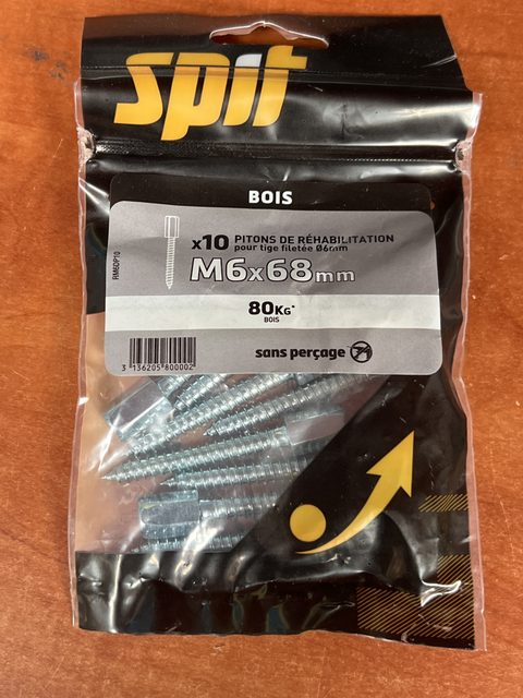 SPIT lot de 10 pitons de réhabilitation RM6 M6 x 68 mm