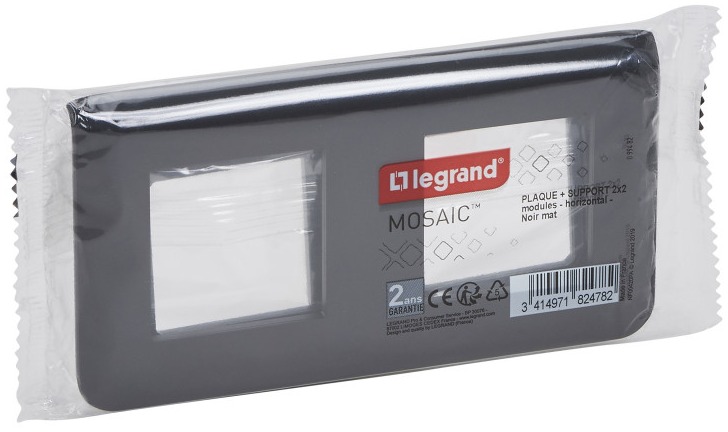 Legrand 099482 plaque Mosaic 2x2 modules horizontale noir