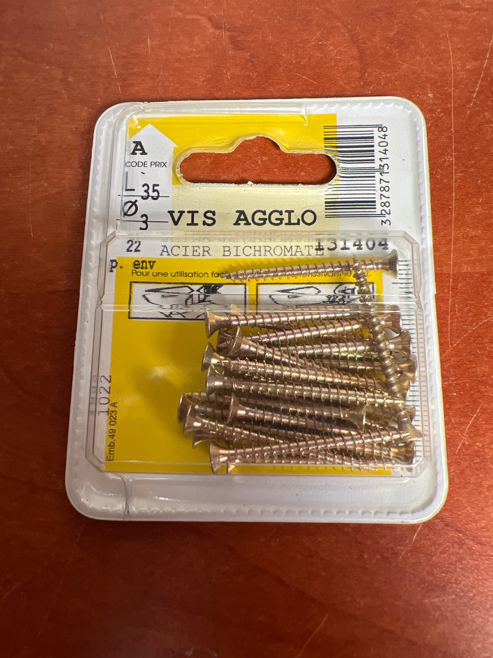 Vis agglo 3 x 35 mm en acier bichromaté (boîte)