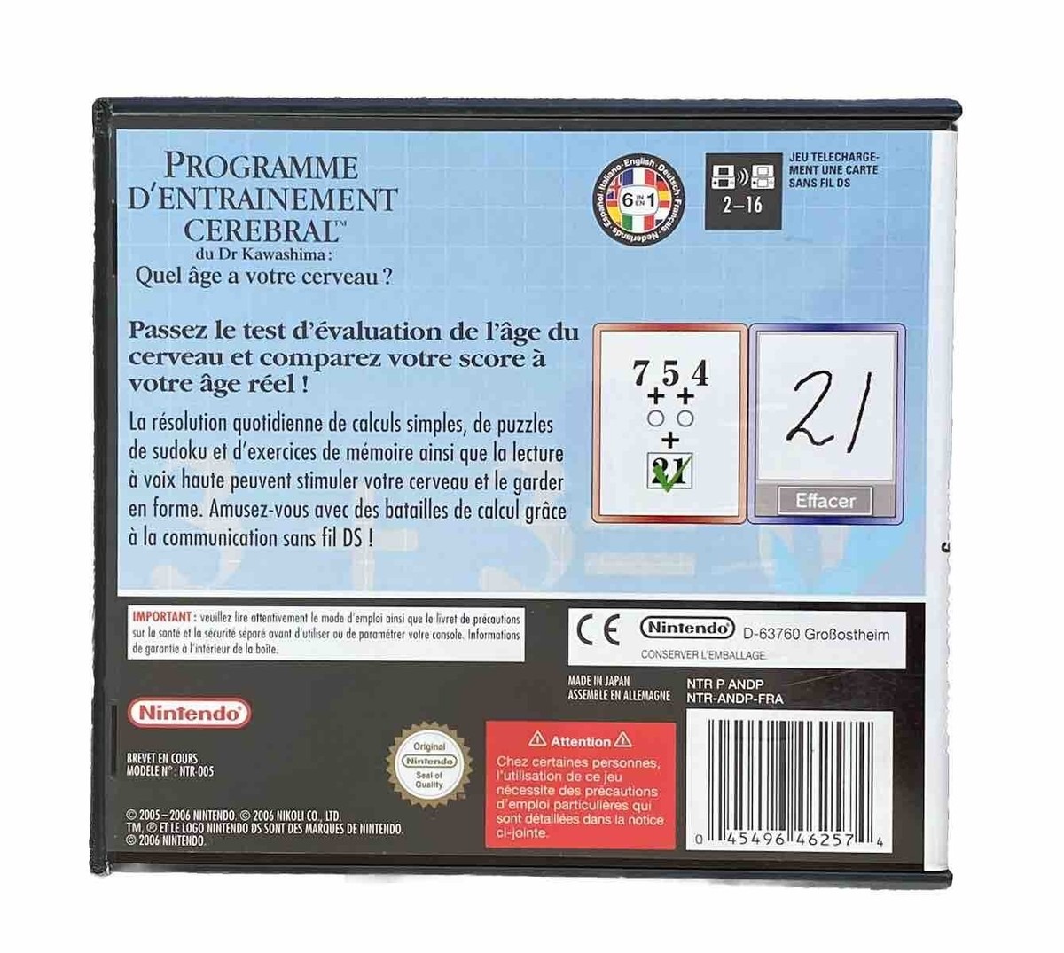 Programme d'entraînement cérébral Pr Kawashima - Nintendo DS