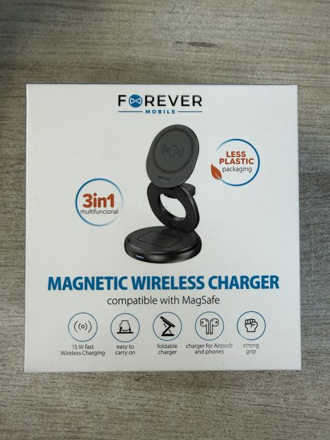 Forever Magnetic Wireless Charger 3-en-1 compatible MagSafe Qi 15W pour Apple Watch et écouteurs TWS