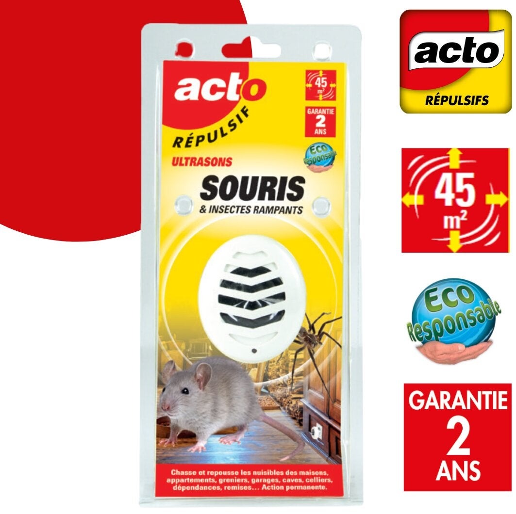 Répulsif ultrasons RETRO souris insectes rampants RUS1 45 m²