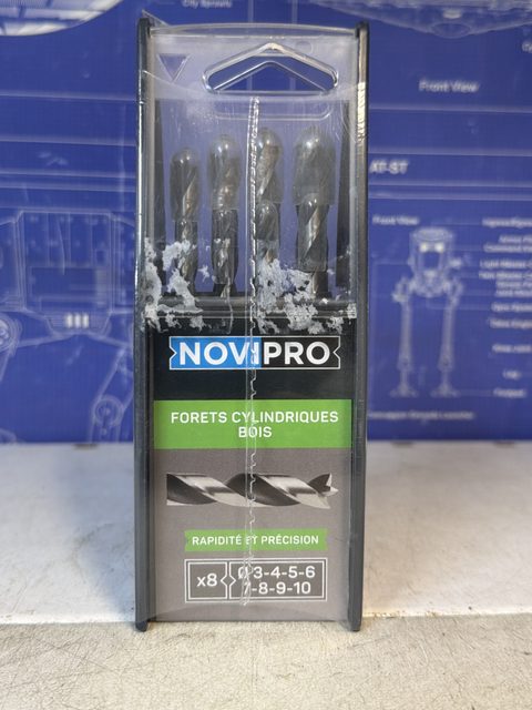 Novipro coffret 8 mèches à bois pour perceuse 3 à 10 mm