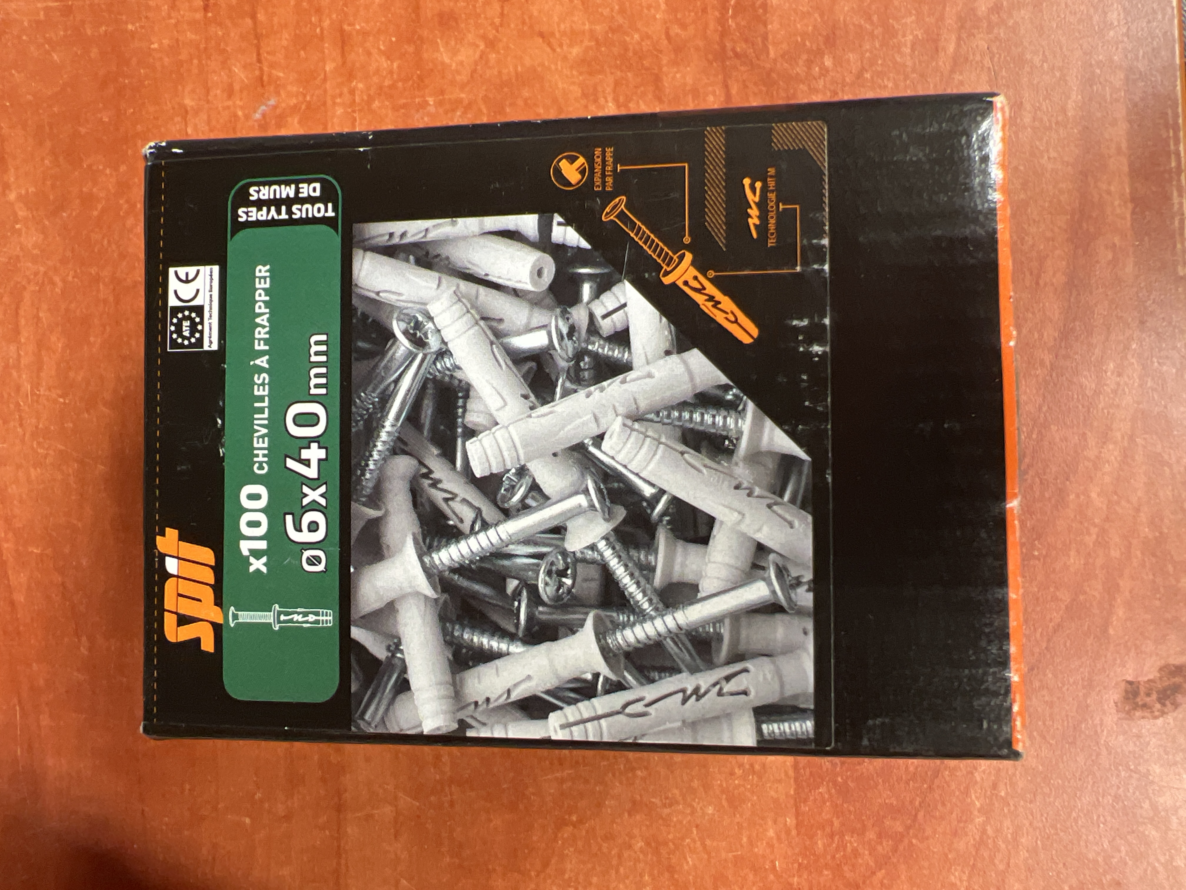 SPIT lot de 100 chevilles à frapper nylon 6 x 40 mm