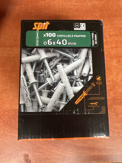 SPIT lot de 100 chevilles à frapper nylon 6 x 40 mm