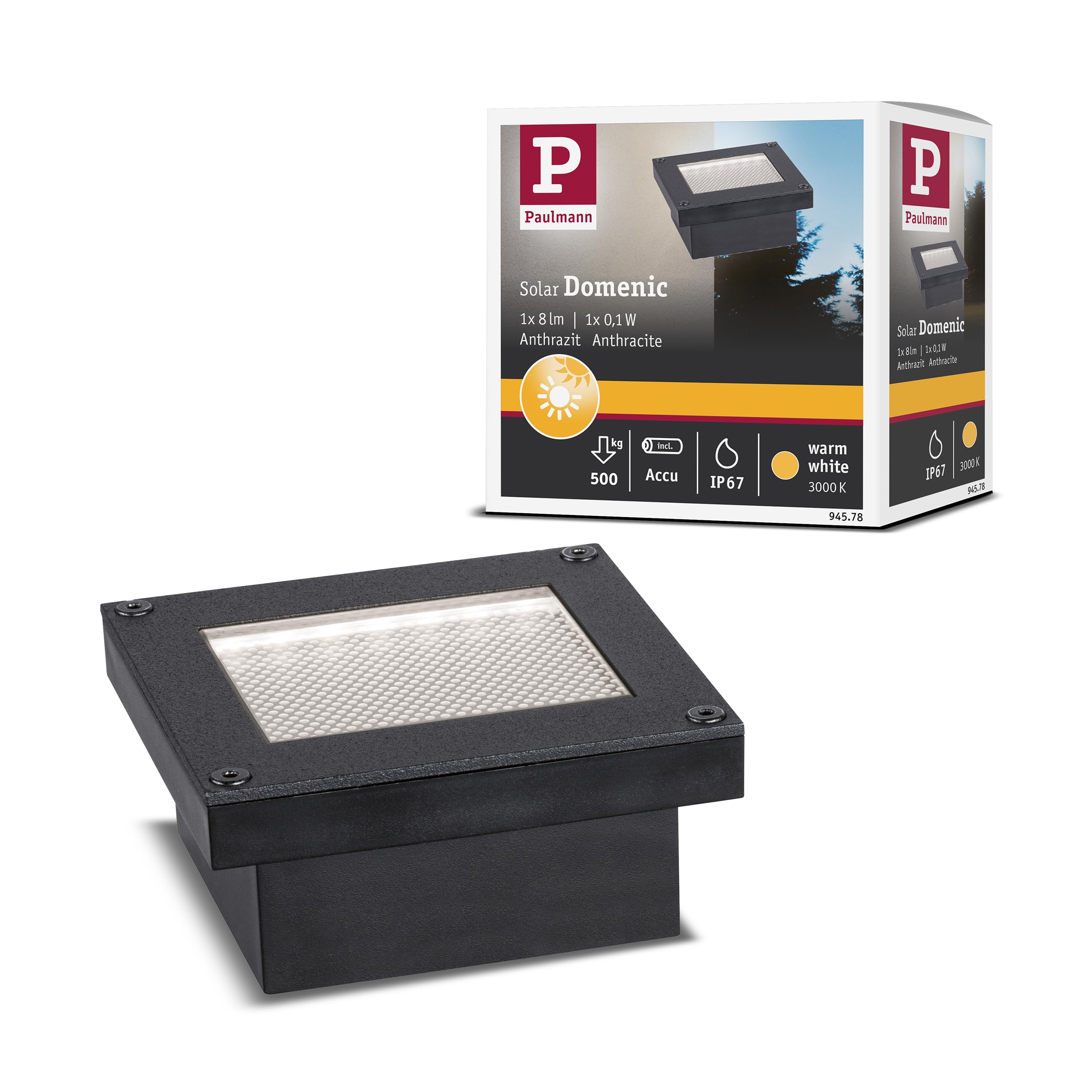 Enc Sol Extérieur Solaire Domenic 8x8cm Ip67 3000k