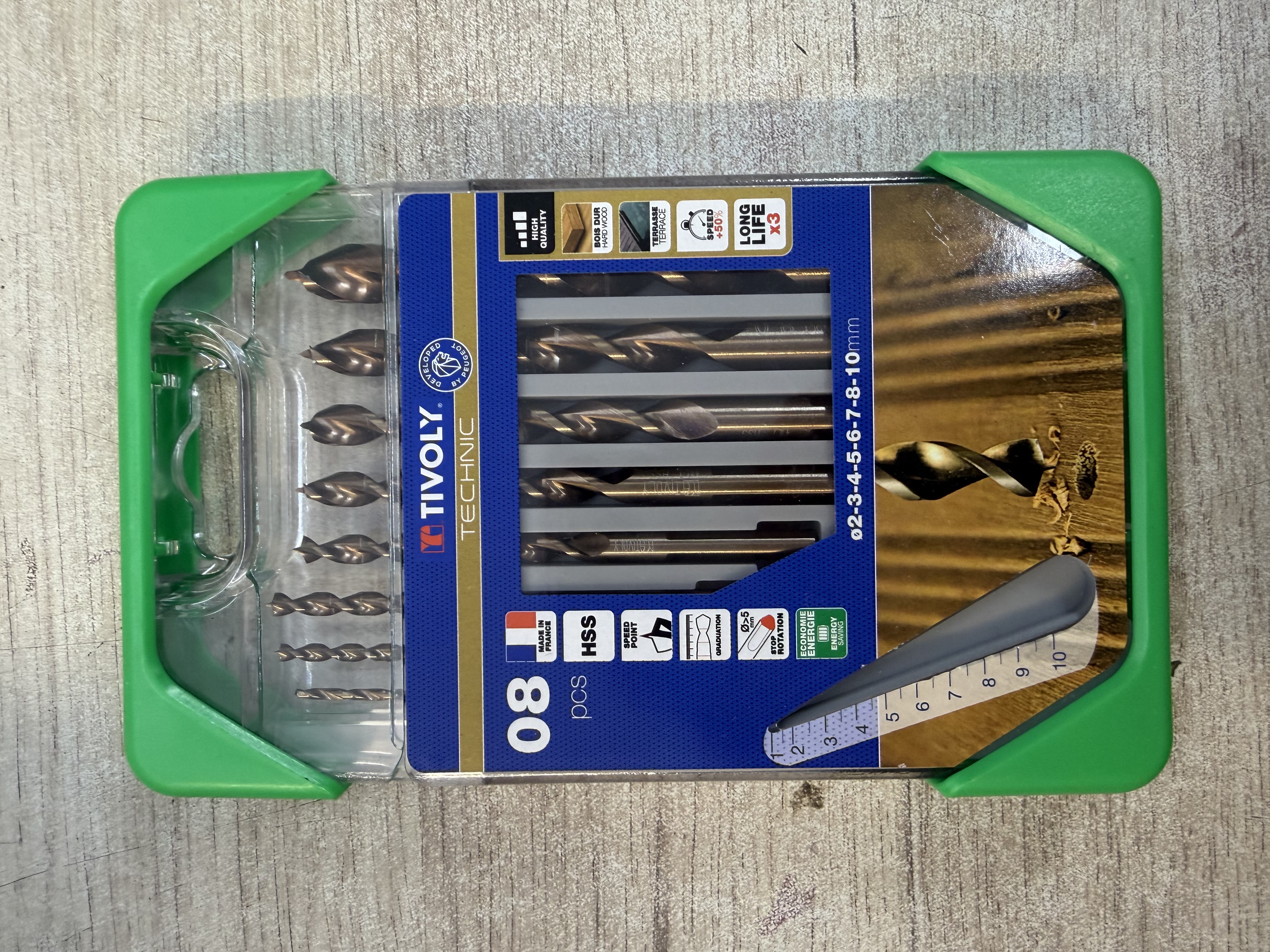 Coffret 8 forets bois Tivoly Technic Ø 2-3-4-5-6-7-8-10 mm