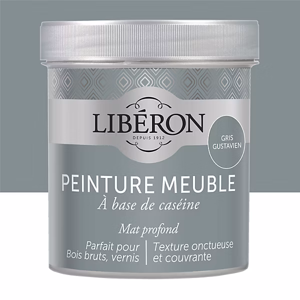 Peinture meuble Libéron à base de caséine gris gustavien mat profond 500 ml