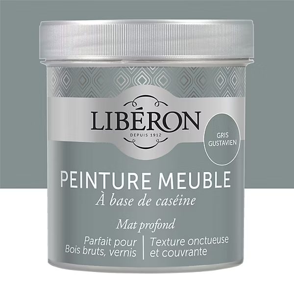 Peinture meuble Libéron à base de caséine gris gustavien mat profond 500 ml