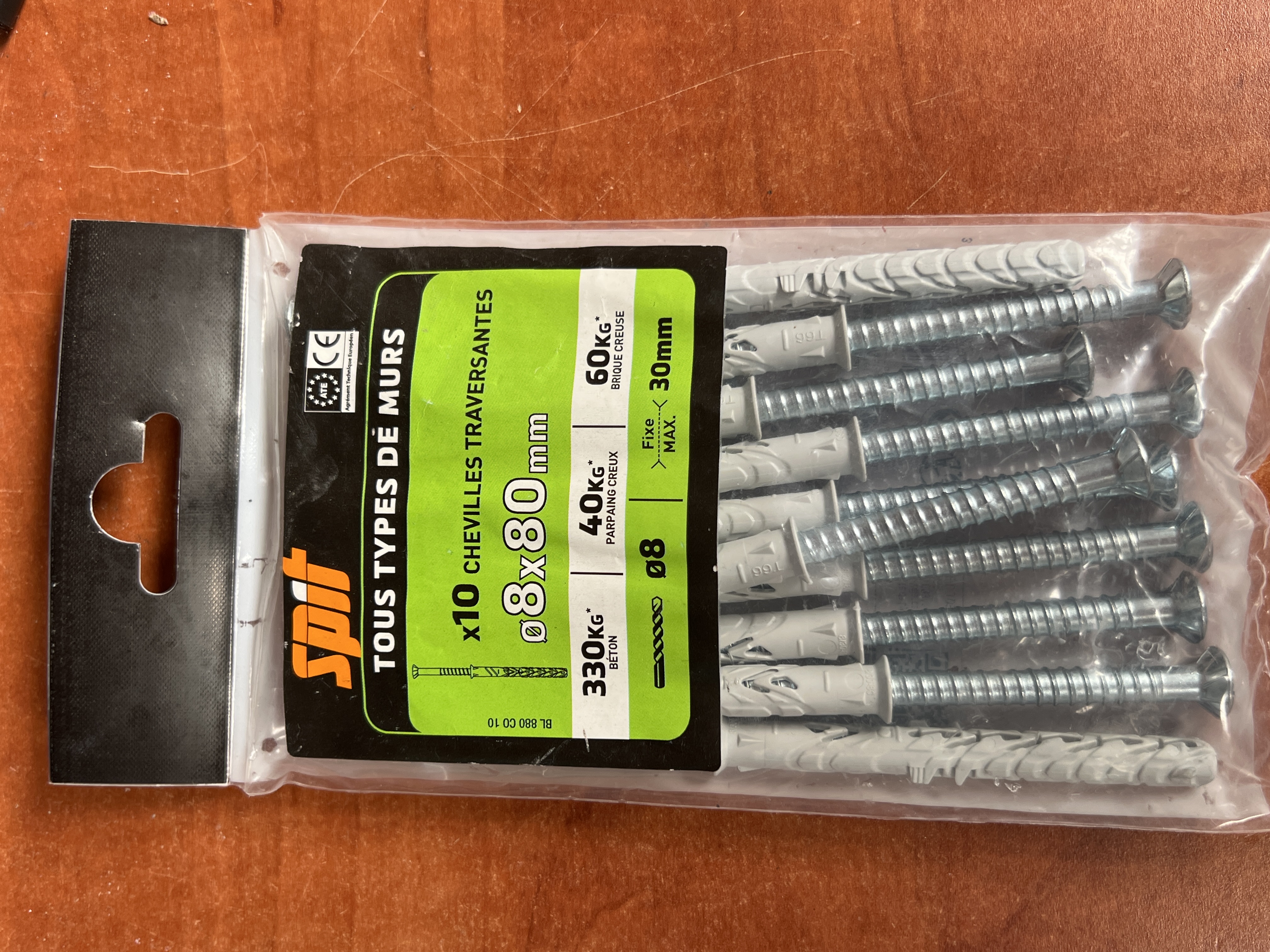 SPIT lot de 10 chevilles traversantes acier Ø8 x 80 mm