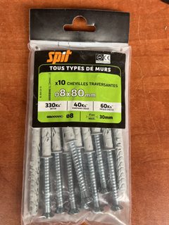 SPIT lot de 10 chevilles traversantes acier Ø8 x 80 mm