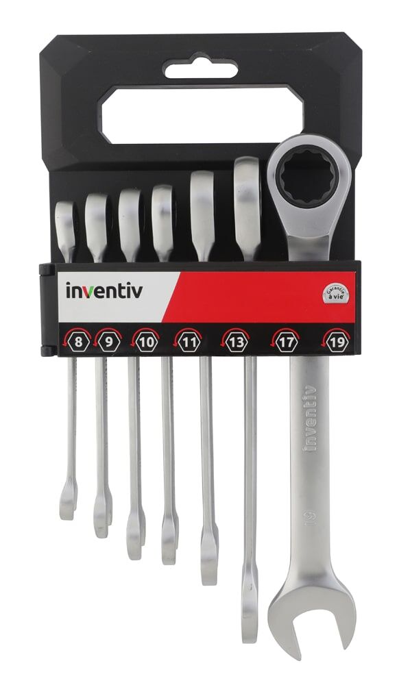 Jeu de 7 clés mixtes cliquet 8/19mm chrome vanadium - INVENTIV