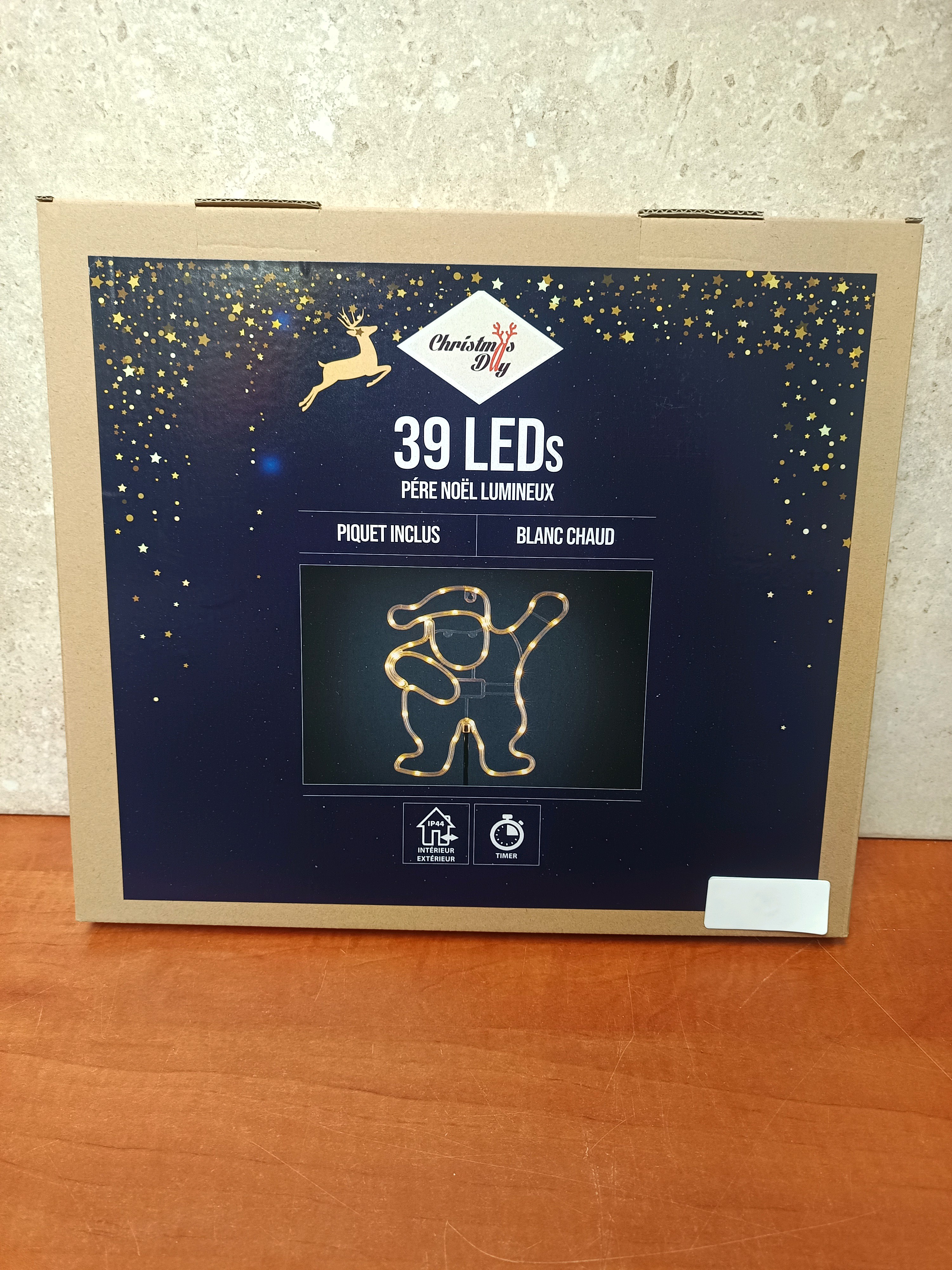Père Noël lumineux 39 LEDs blanc chaud, piquet inclus