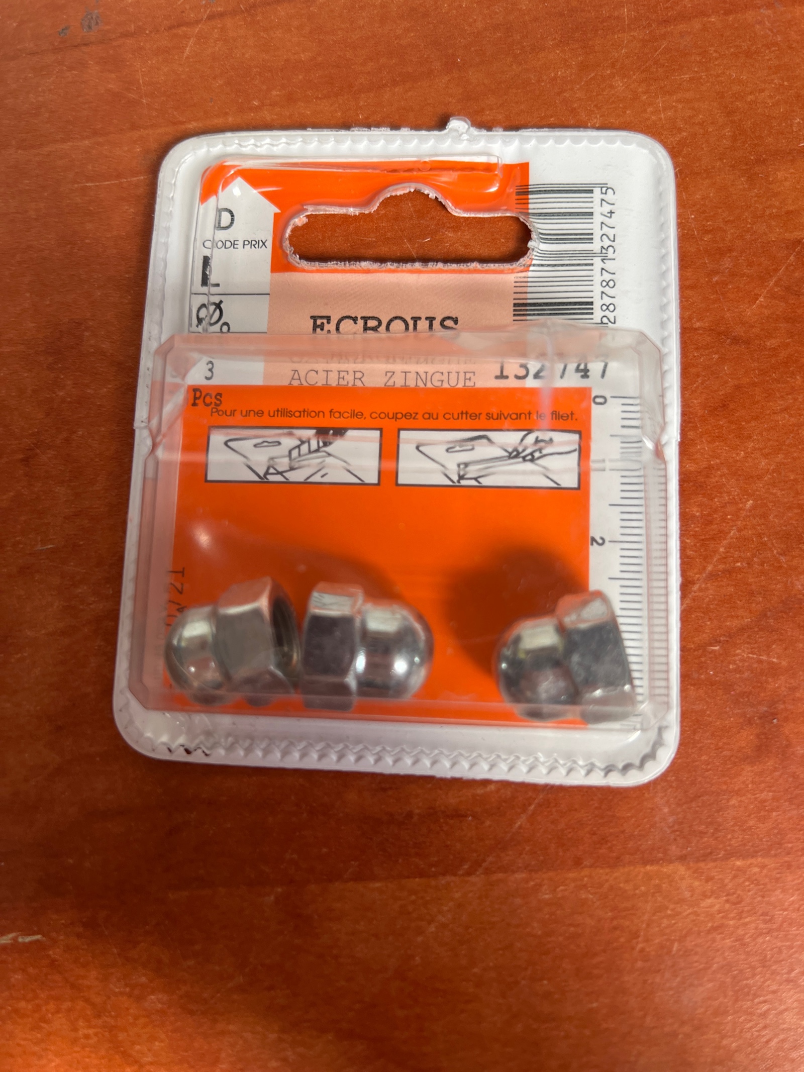 Écrous acier zingué (3 pièces)