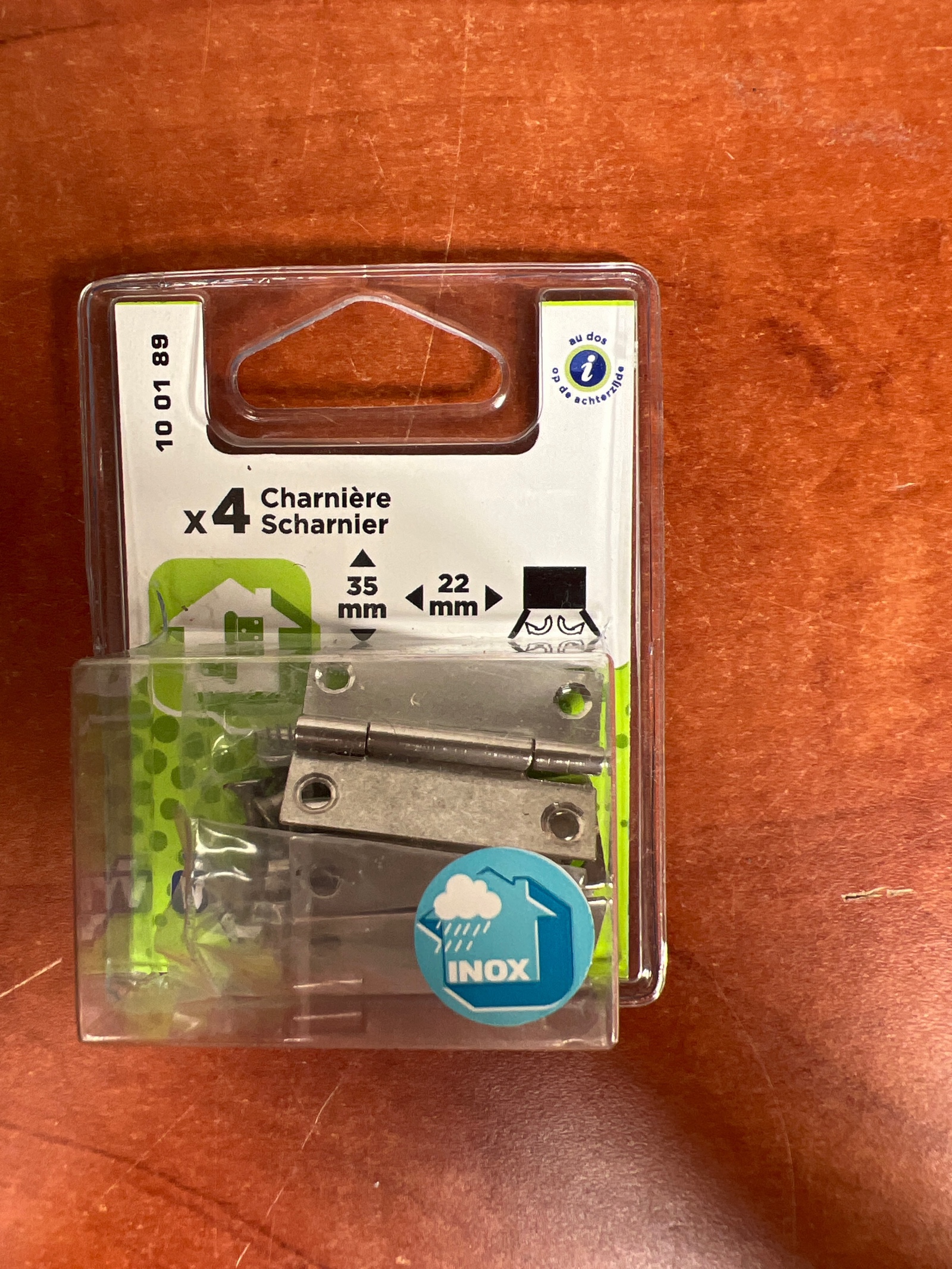 Pack de 4 charnières inox 35 mm x 22 mm
