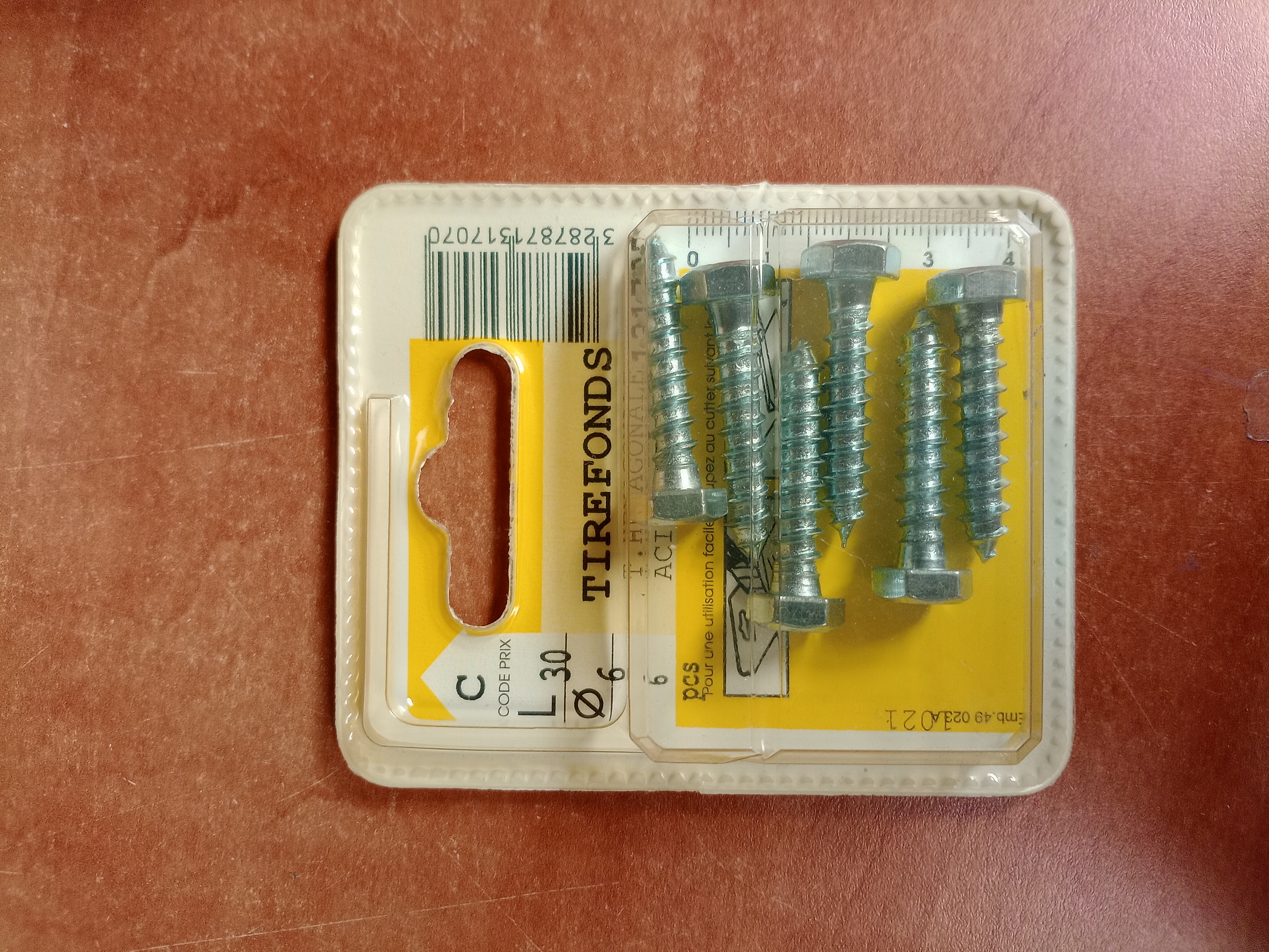 Lot de 6 vis tire-fond 6 x 30 mm