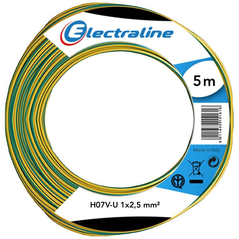 Câble H07V-U 1x2,5 5 m vert/jaune Electraline