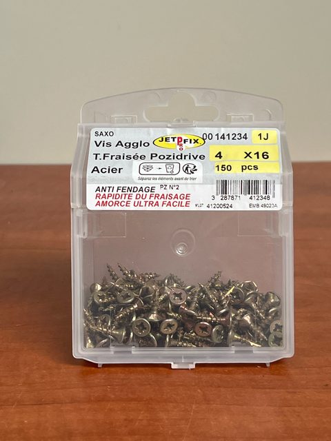 Jetfix Vis Agglo Tête Fraisée Pozidrive 4 x 16 Acier (boîte 150 pcs)