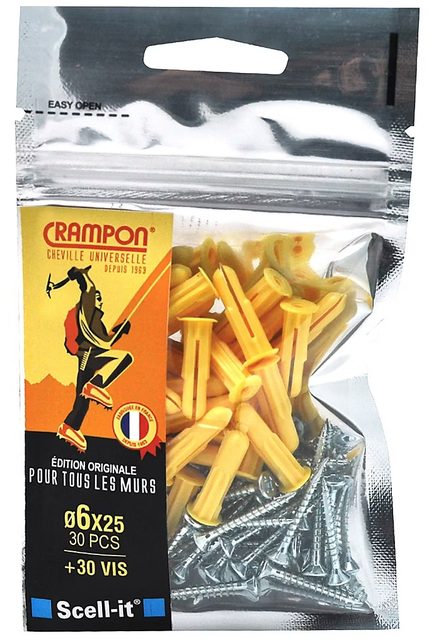 SCELL-IT lot de 30 chevilles universelles Crampon Ø6 mm avec vis