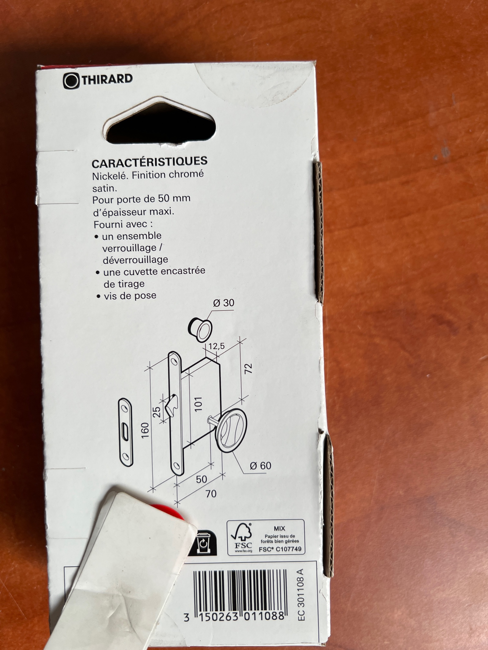 Thirard serrure à encastrer pour porte coulissante – axe 50 mm — photo 2
